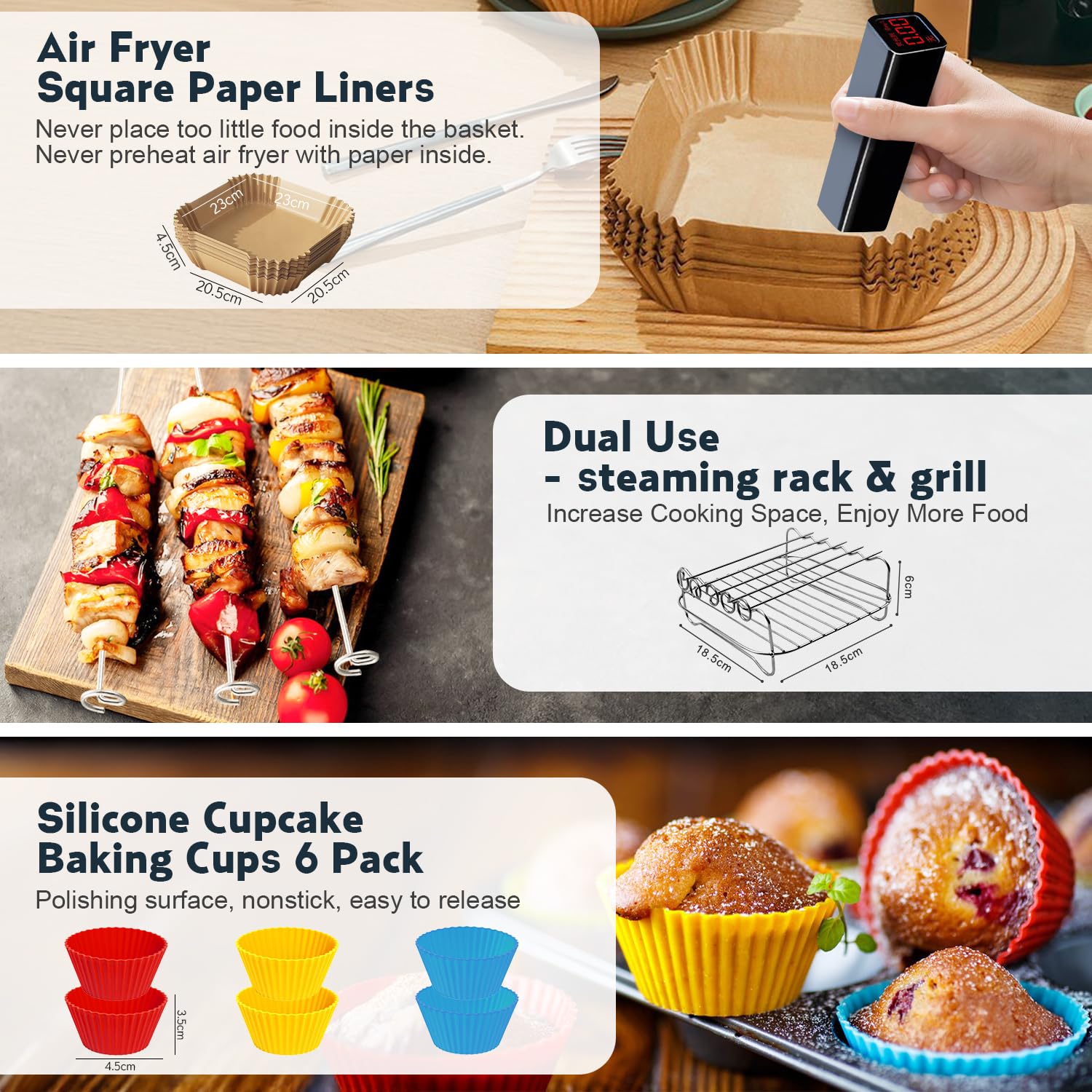 Ninipie 29 Stuks Air Fryer Siliconen Vorm Accessoires voor Philips 2000 6.2L NA230, Herbruikbaar Airfryer Platte Siliconen Mould Set voor Ninja AF180EU 6.2L/AF140EU 4.7L & Cosori TurboBlaze 5.5L/6.2L