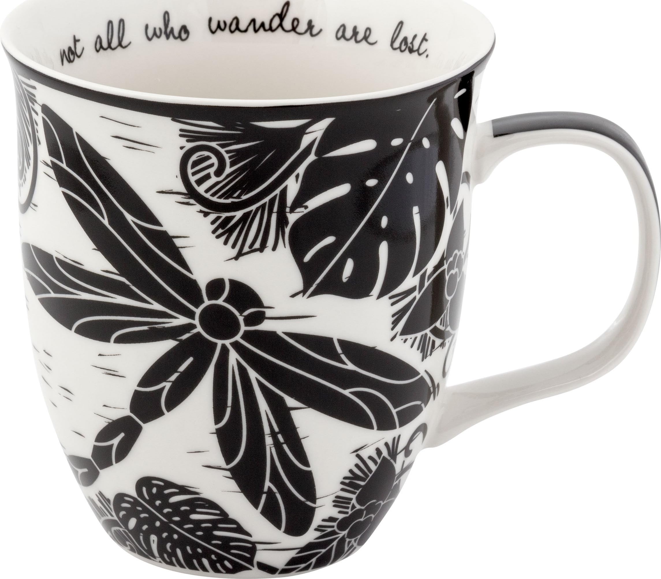 Karma Gifts 14 oz Black and White Boho Mug Dragonfly - Cute Coffee and Tea Mug - Ceramic Coffee Mugs for Women and Men 14 Ounces Dragonfly
