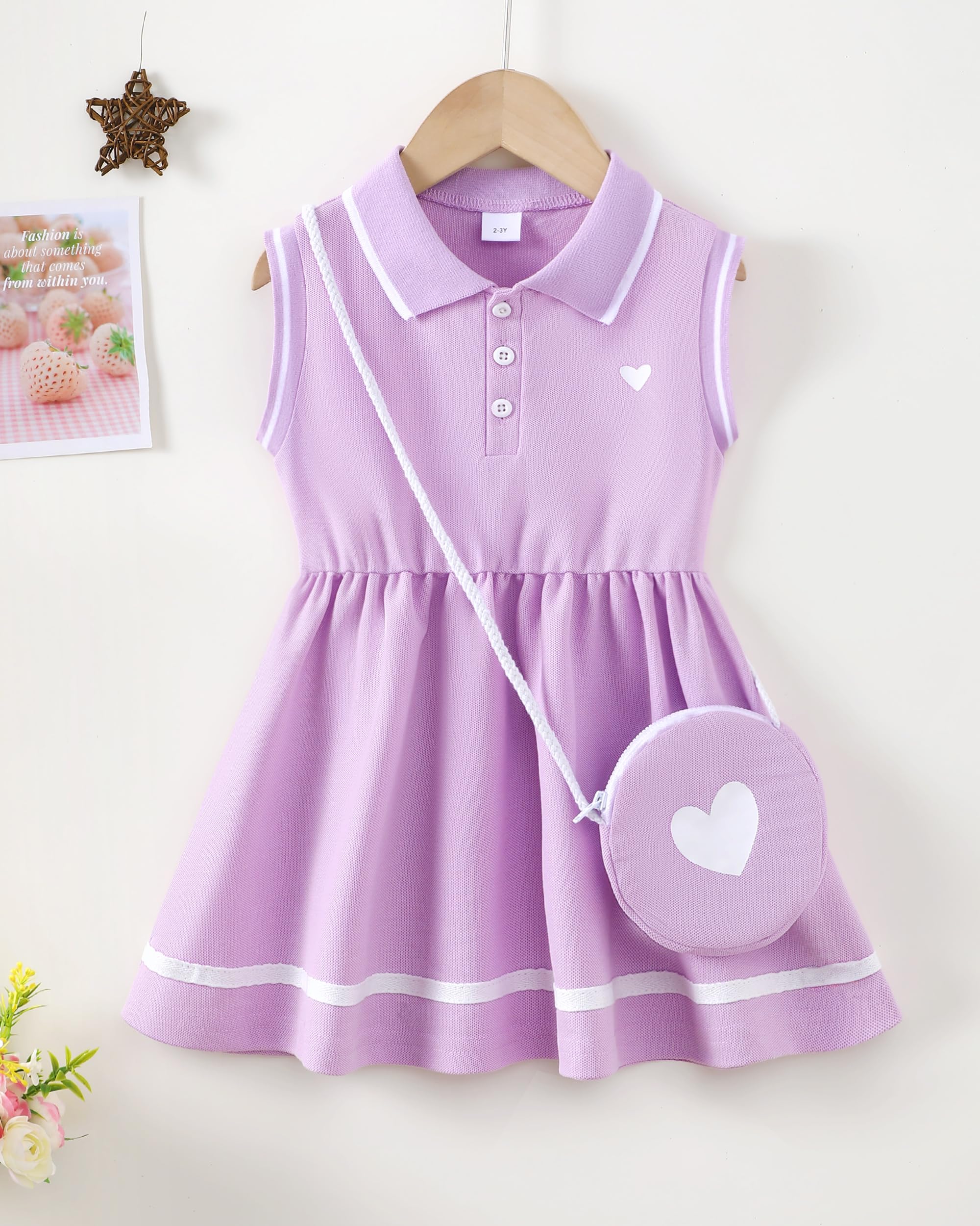 Little Baby Girl Clothes Girl Summer Toddler Outfits Sleeveless Sporty Ruffle Dress Shirt with Shoulder Bag Playwear Sundress 5T 6T Girls Clothes Purple