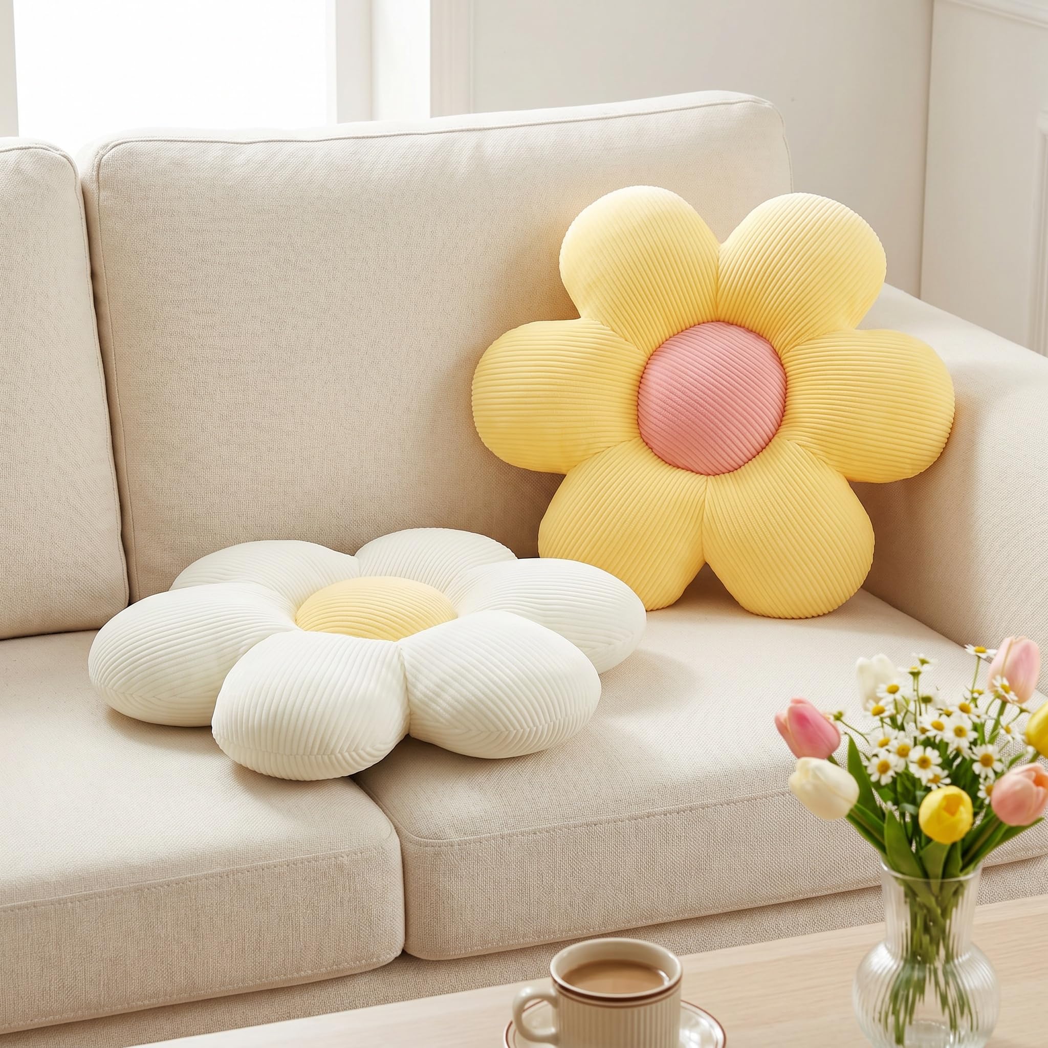 Cojín decorativo con diseño de margaritas amarillas, bonitos cojines para suelo, estético para decoración de habitación, cama, sofá, silla, 38 cm (amarillo)