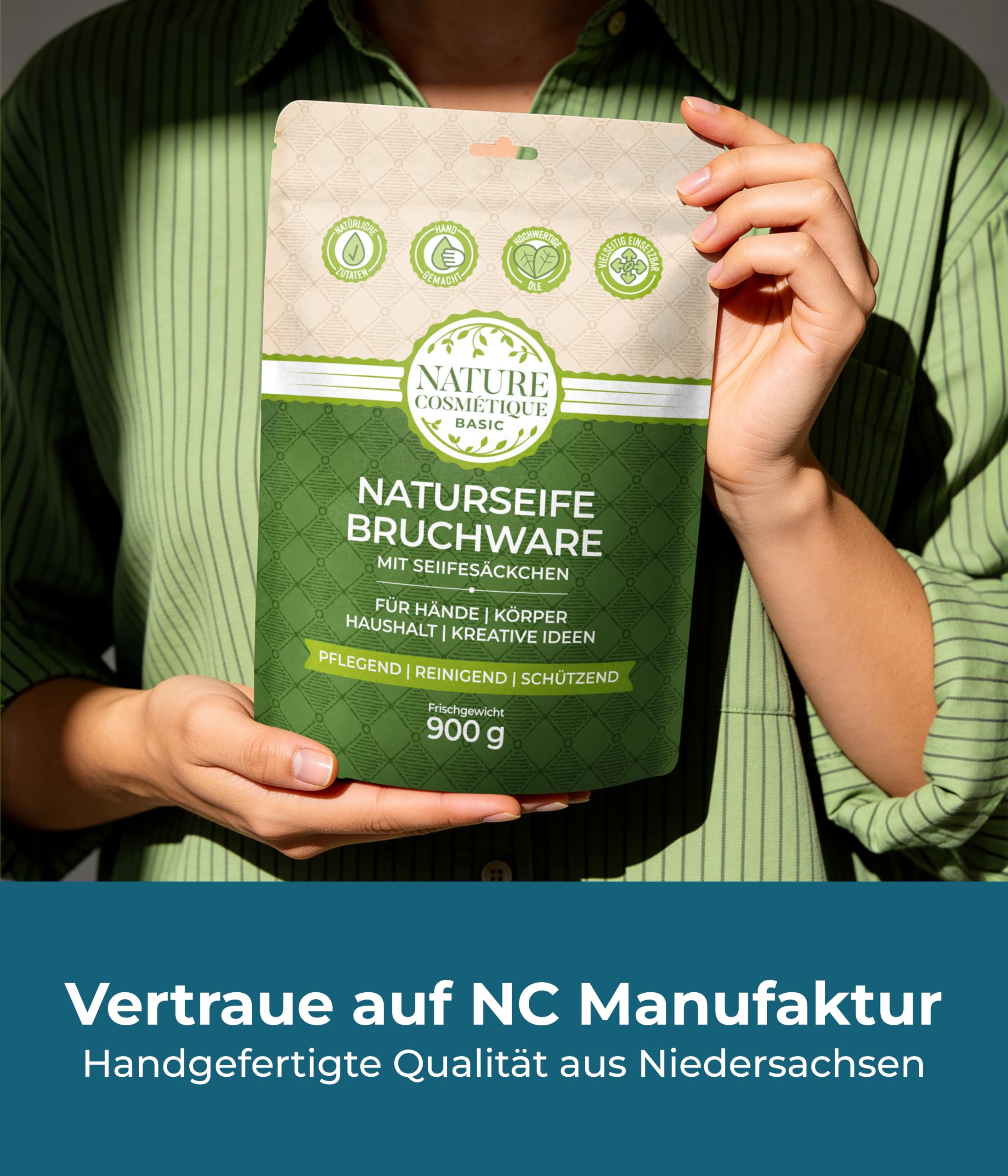 Nature Cosmétique® Jabón natural básico con saquito de jabón higo (afrutado, dulce) – Jabón de rotura orgánico – Jabón de manos y ducha vegano, para piel seca y madura – Jabón corporal regalo