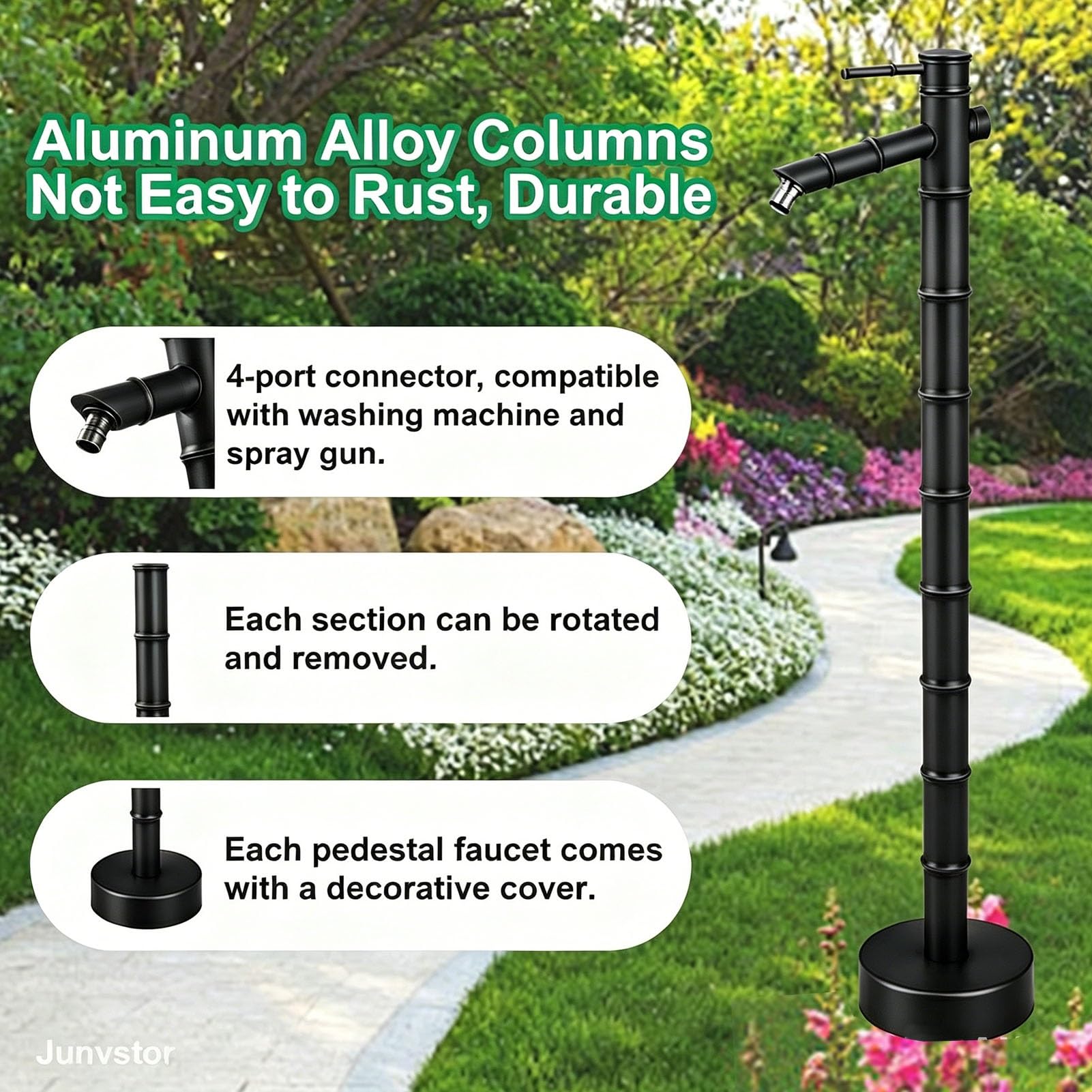 Columna de agua para grifo de jardín cobre hidrante de agua vertical exteriores césped de patio exterior, grifo negro para exteriores, fuente decorativa poste agua independiente(33.5cm,Bottom inlet)