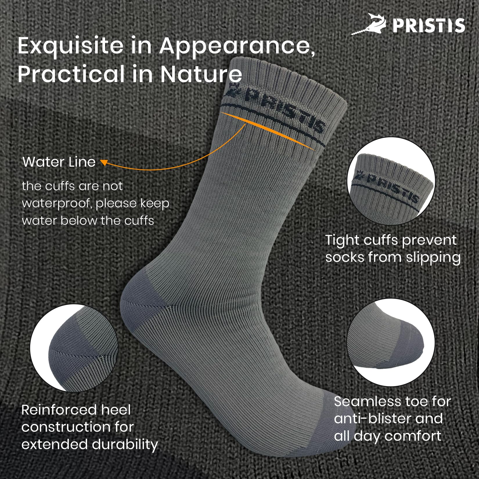 Pristis Calcetines deportivos impermeables, capa intermedia de membrana transpirable e impermeable, unisex, para senderismo, vadeo, pesca, esquí