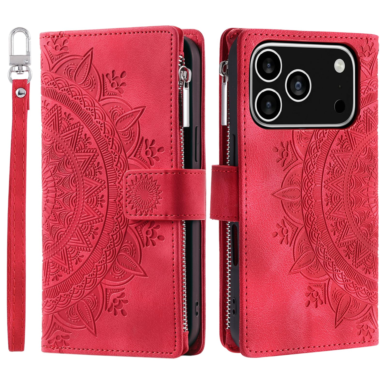 Coque iPhone 17 Pro à rabat rouge avec porte-carte et support - 8