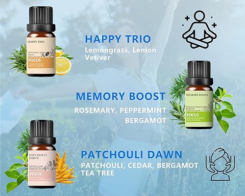 Miniatura 3 de Focus - Juego de aceites esenciales Aceites esenciales para difusores de aromaterapia, mezclas de aceites de aromaterapia Difusor de vertido Huile