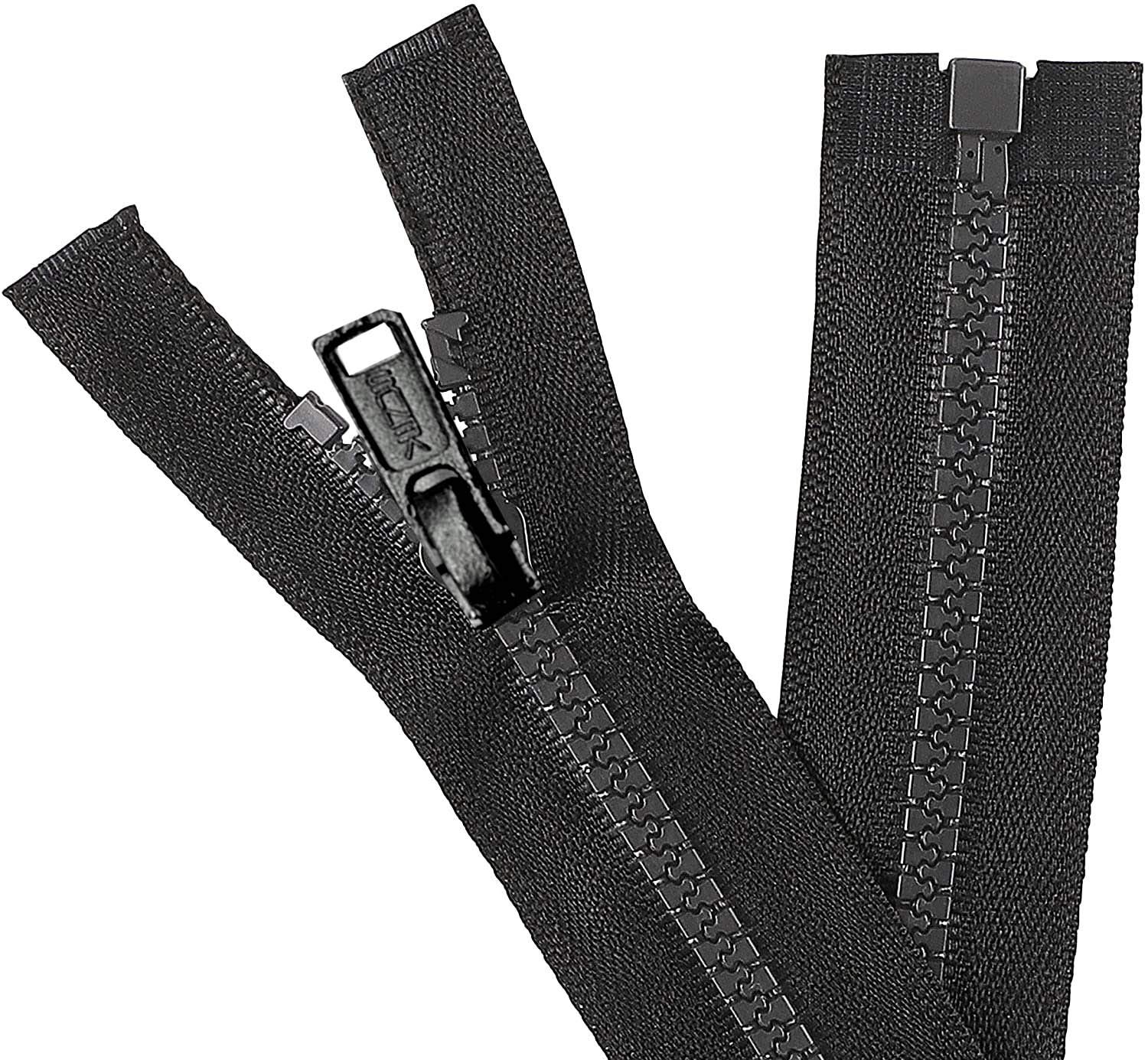 AMORNPHAN 2PCS 12 Inch #5 Black Separating Bottom Molded Zippers Plastic Teeth Bulk Fastener Heavy Duty for Sewing Coats Jacket Bags Crafts Type Left Sided (12