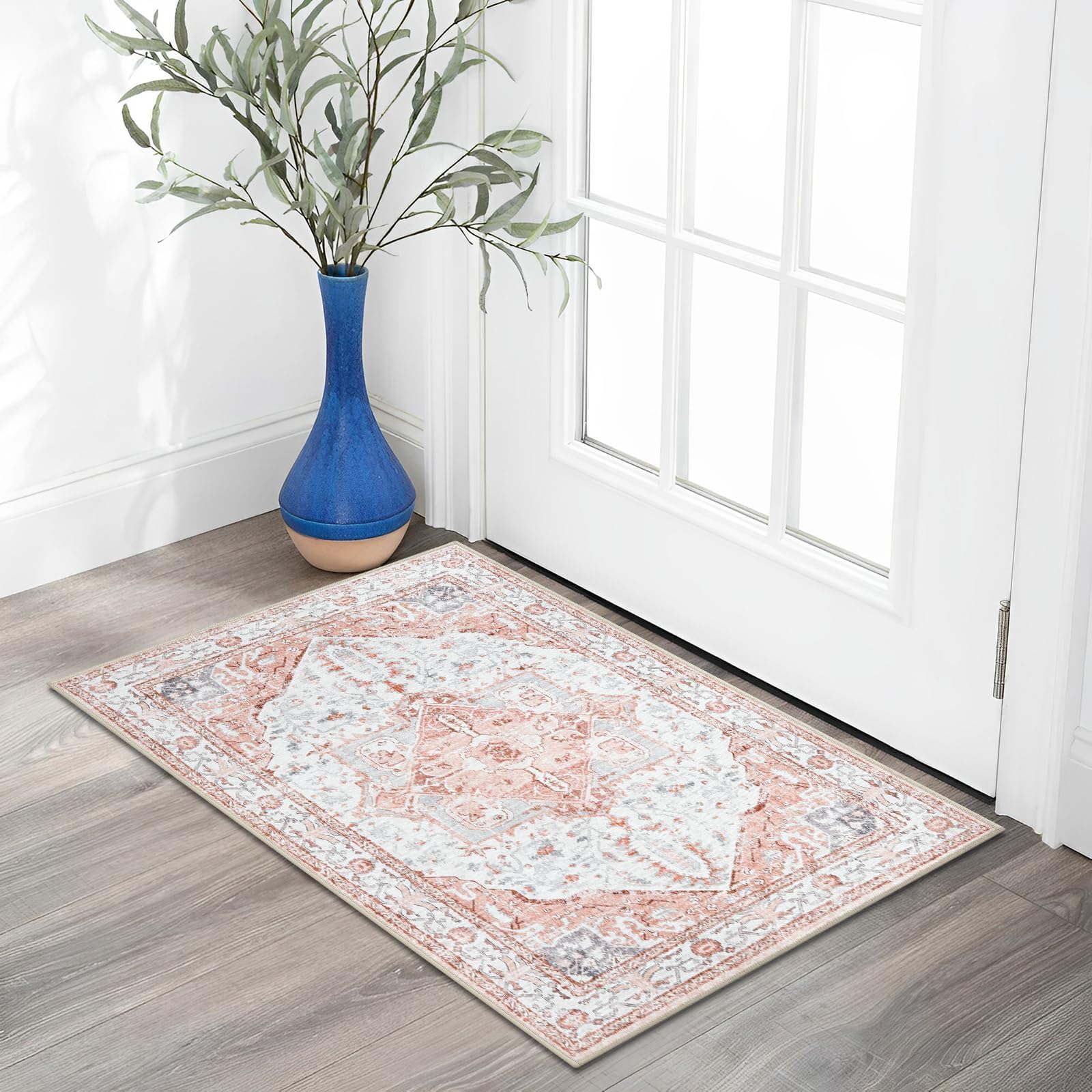 RoomTalks Boho Floral Bathroom Rugs Non Slip Machine