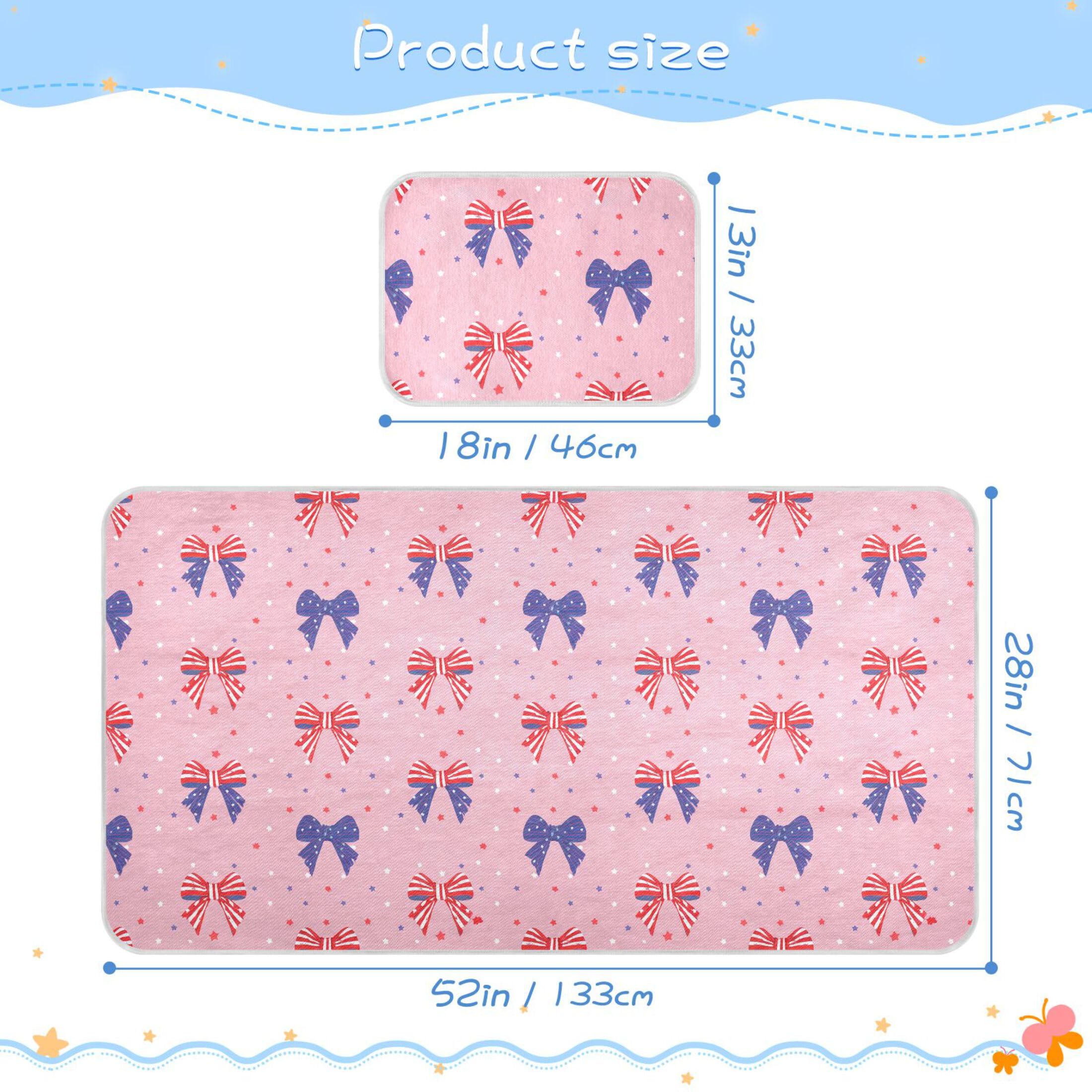 Takiito USA Bows Baby Cooling Mattress Pad, Soft & Breathable Cooling Mat Keep Baby Cool in Summer 28x52 in, Nursery Essential