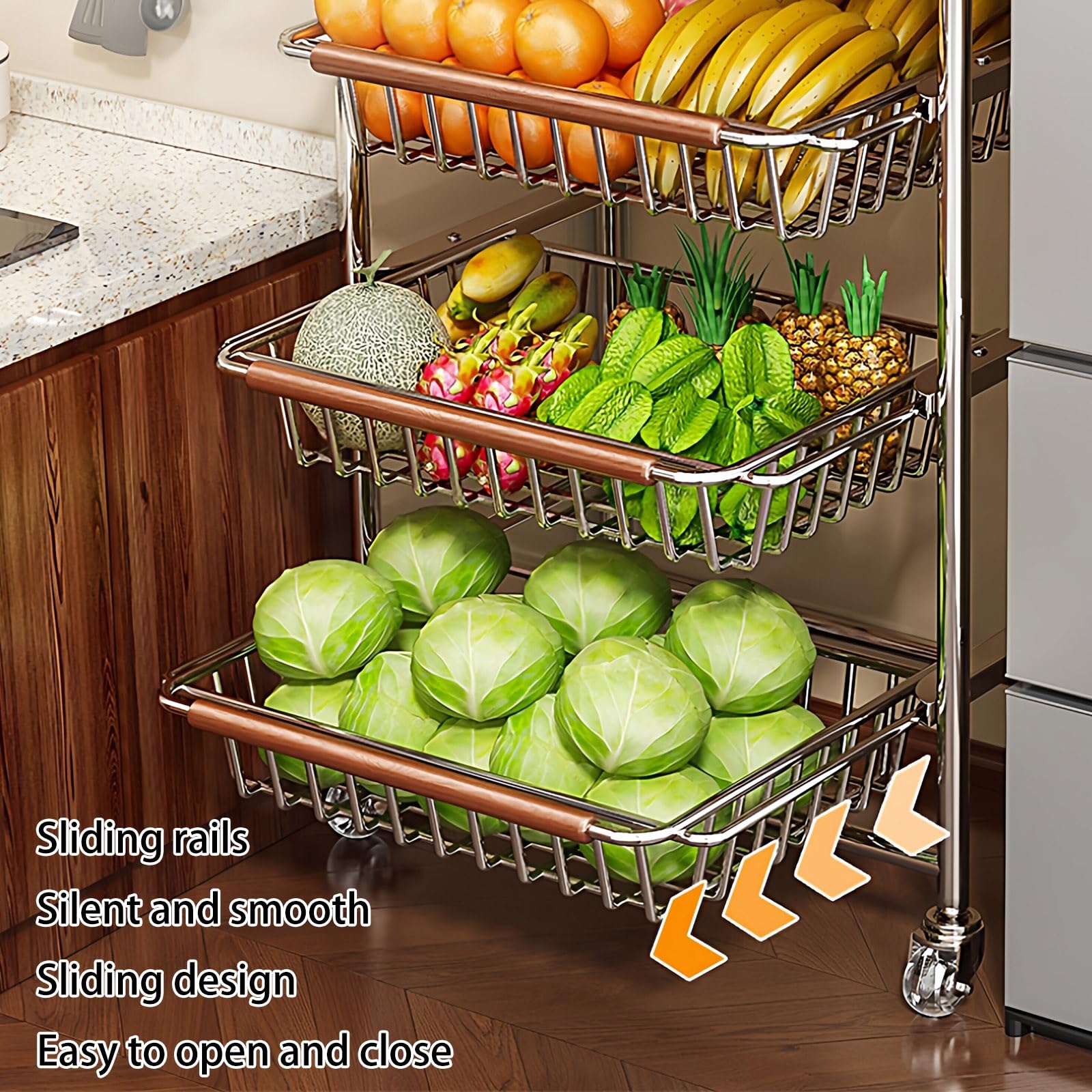 Cesta De Frutas Metal 5 Pisos Cestas De Frutas Y Verduras Con Ruedas, Para Almacenar Verduras Y Aperitivos, Estante De Almacenamiento De Frutas En La Cocina