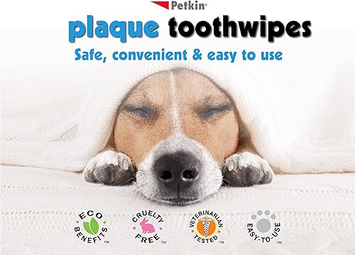 Miniatura 3 de Petkin Toallitas dentales para gatos y perros, 80 toallitas (menta fresca), fórmula natural que limpia los dientes, las encías y refresca el