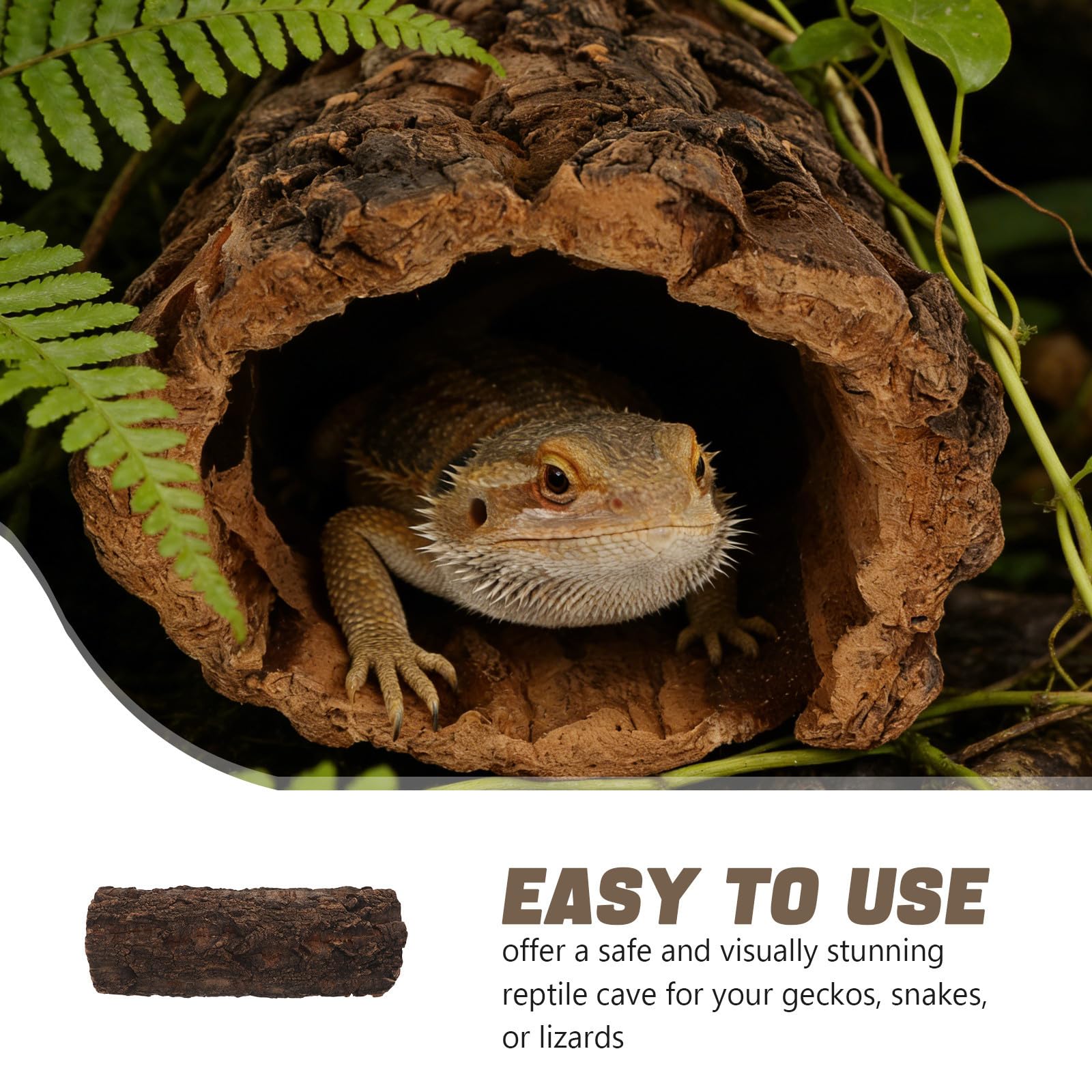 Refugio de Tronco Hueco para Reptiles, Cueva de Madera Natural 10x30 CM