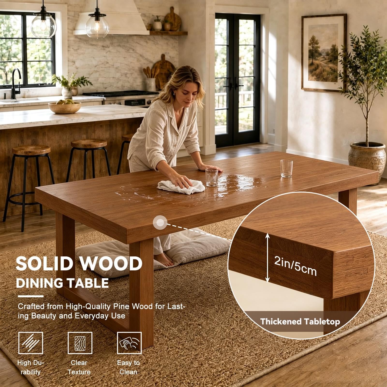 Gran Mesa De Comedor Madera, Mesa Cocina 6 Sillas, Escritorio Haya