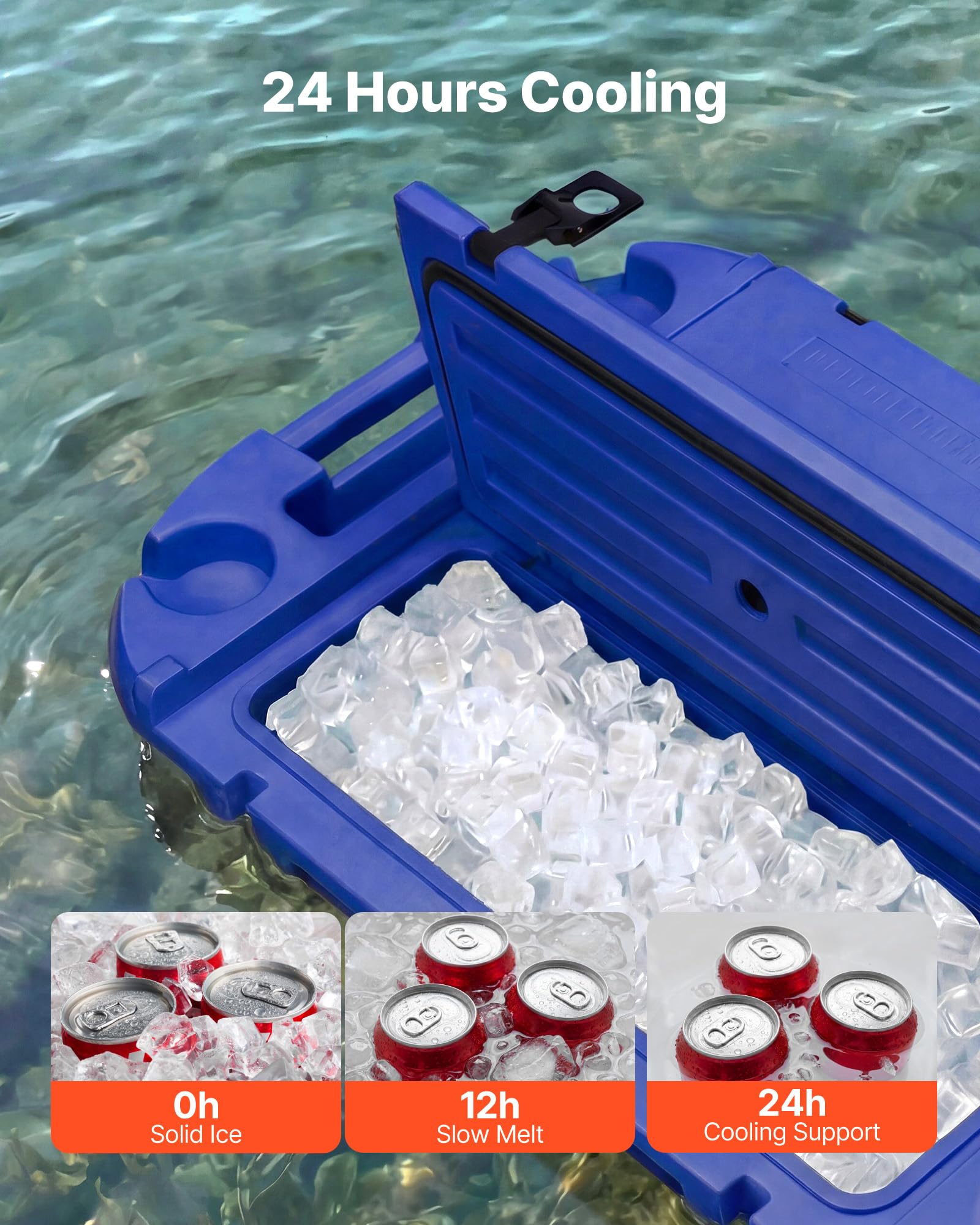 VEVOR Nevera Flotante 37,9 L Enfriador Flotante para Agua y Tierra con Carcasa Rígida Aislada, Ruedas, Cuerda de Remolque, Asas Laterales, Portavasos para Playa Bebida Barco Piscina, Color Azul Oscuro