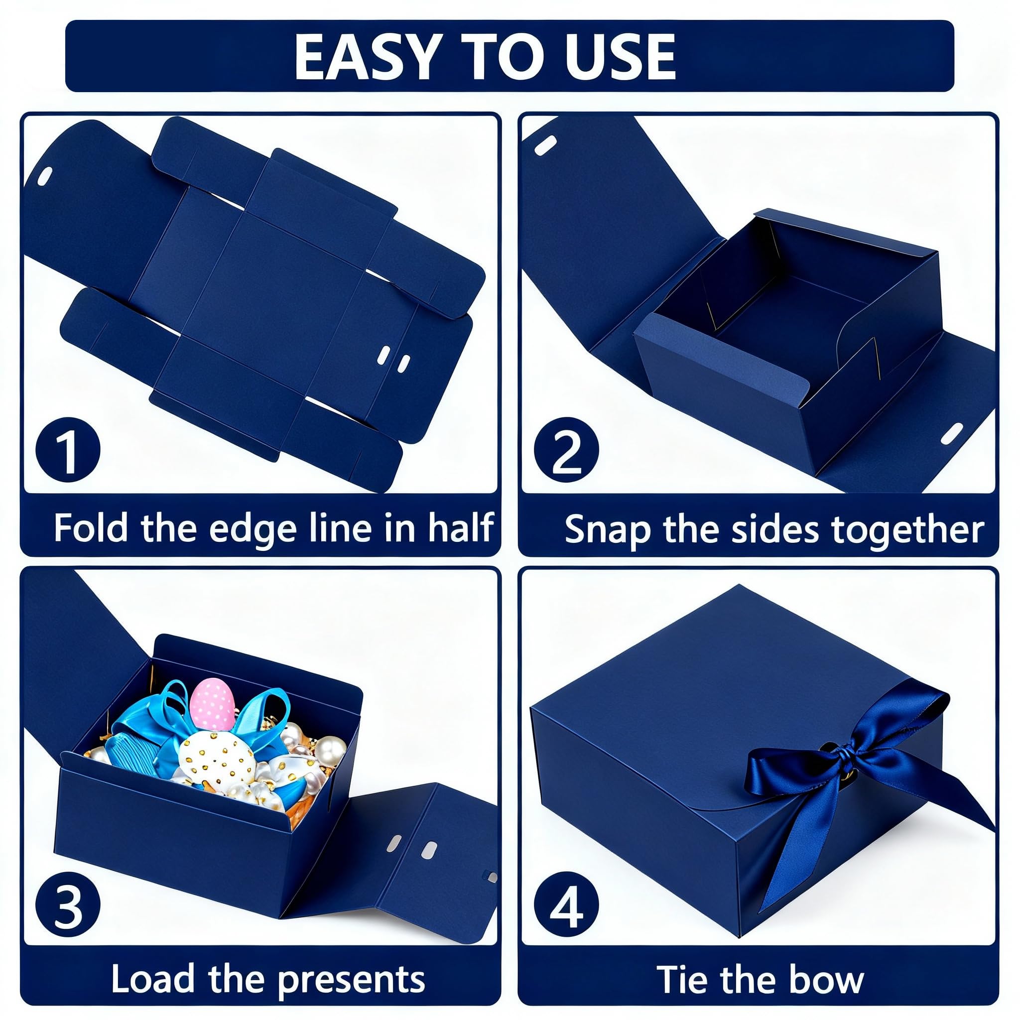 WLUSEAXI 12pack Small Gift Boxes with Lids for Presents, 4.5''x4.5''x2'' Blue Gift Boxes with Ribbons, Party Boxes for Packaging Wedding, Present, Birthday, Holiday, Galentine's Day(Blue)