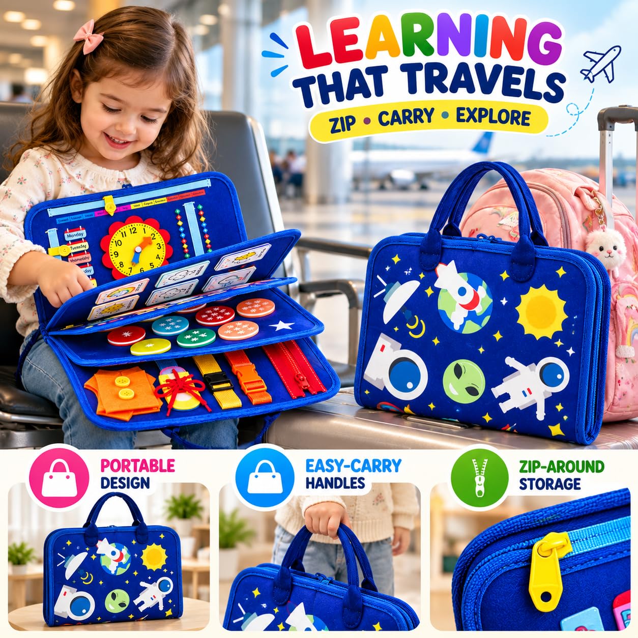Qlect 12 in 1 Toddler Busy Binder & Busy Book for Toddlers 1-3 Years - Montessori Busy Board & Activity Book Kids 2-4 - Engaging Toys for 2-3 Years - Educational - ISI Approved, Made in India, Blue — Amazon image 5