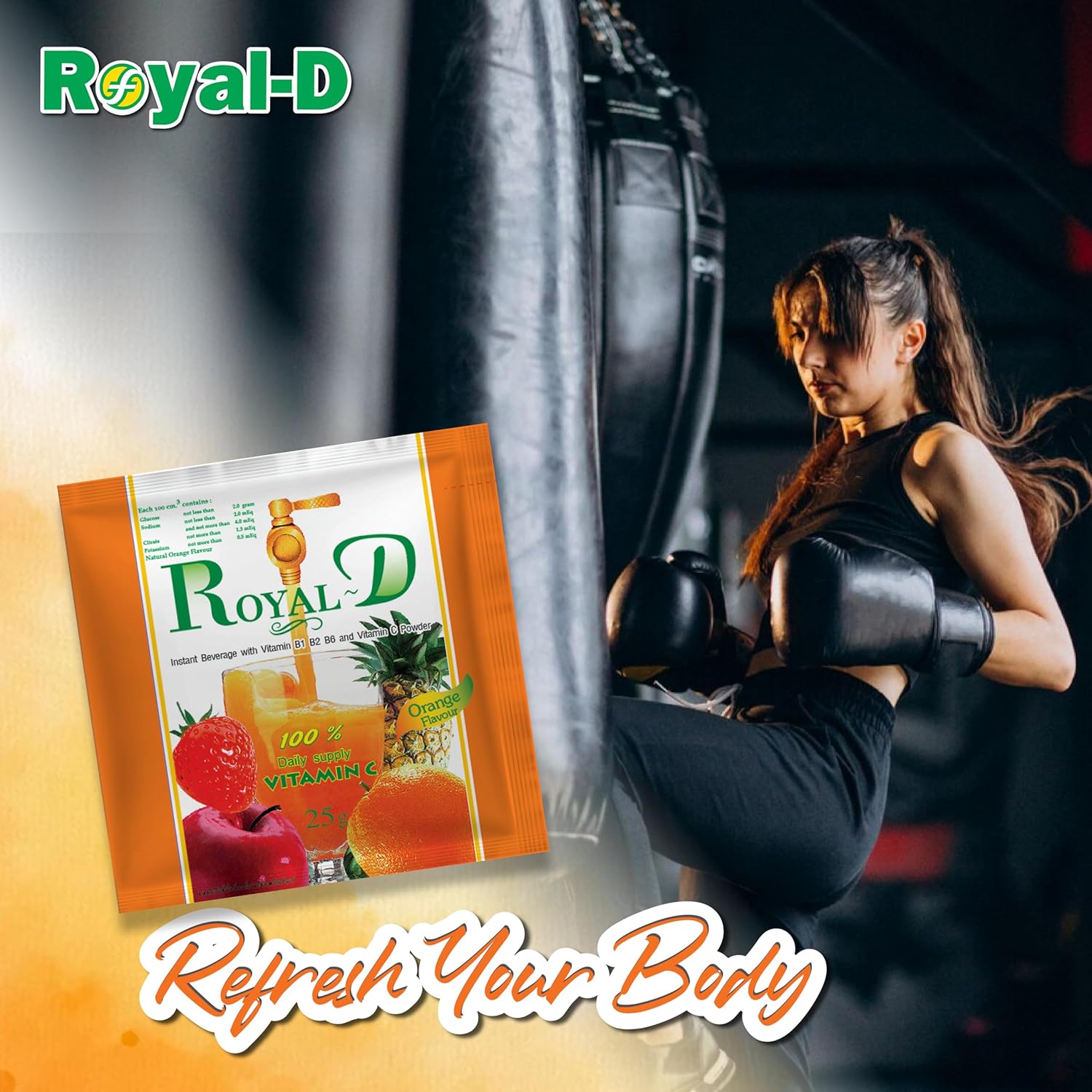 Royal-D Electrolyte Beverage Powder - Rehydrate Electrolyte Powder, Isotonic Electrolyte Drink with Sodium & Potassium - Orange Flavor (8.8 Oz Box, 4 Count)