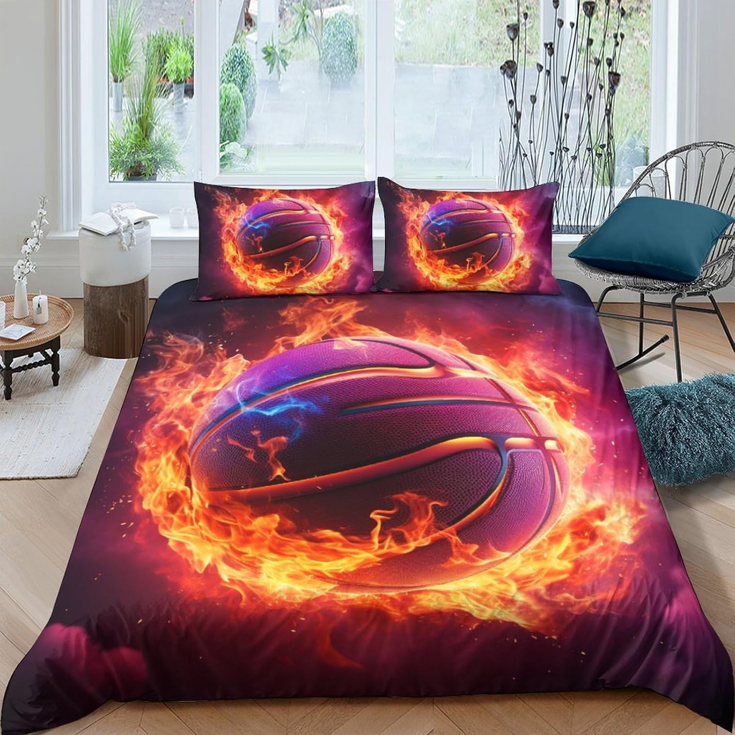 Parure de lit enfant basket-ball housse de couette 260x240 cm 3D microfibre