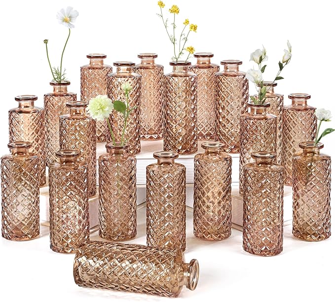 Amber Glass Bud Vase, 20 Pack Living Bud Vases, Small