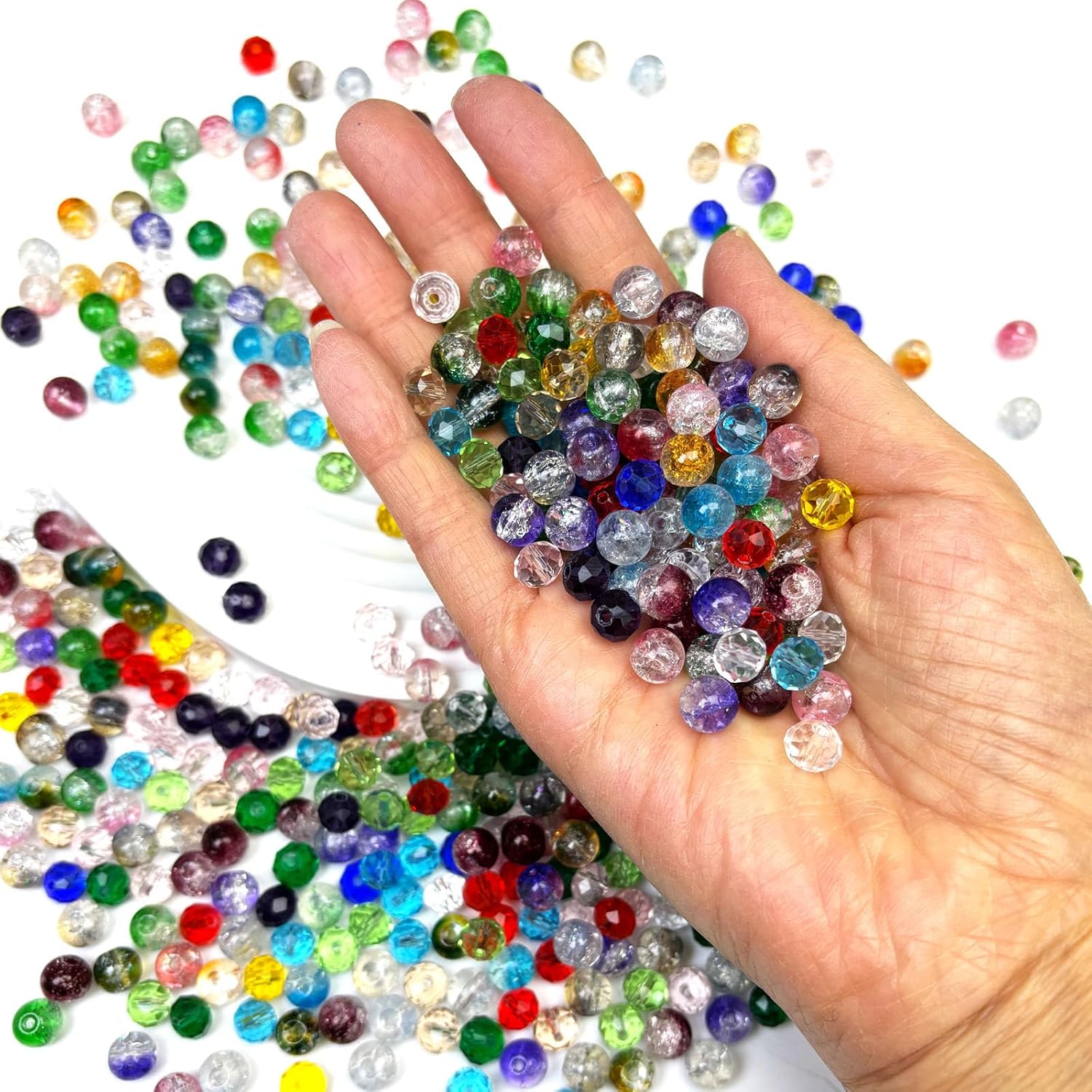 600PCS Glass Beads for Jewelry Making, 8mm Assorted Colorful Faceted/Round Crystal Beads for Bracelet Making, Crackle Spacer Beads, Rondelle Crystal Loose Beads for DIY Crafts Earring Necklace - Image 3
