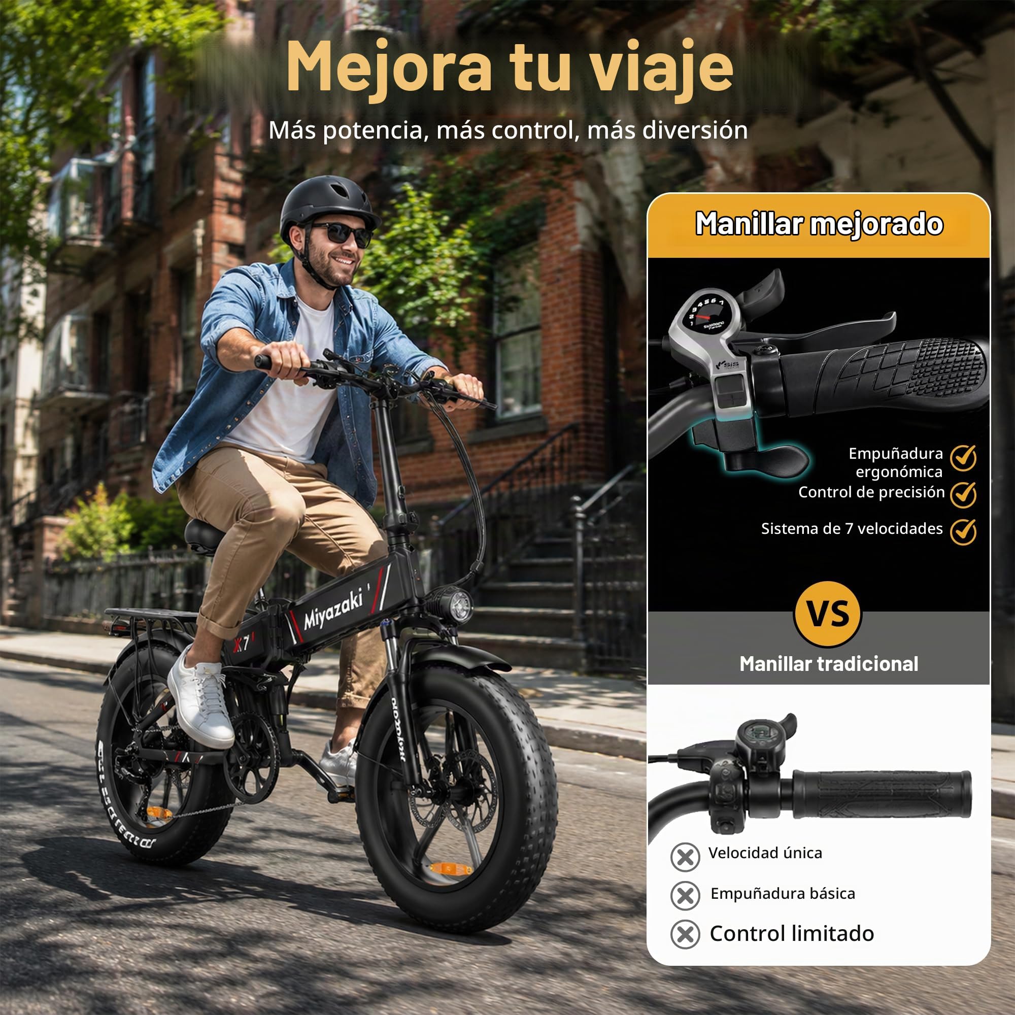 Bicicleta eléctrica plegable para adultos, batería extraíble con certificación UL, cuadro de aluminio ligero, bicicleta eléctrica con neumáticos gruesos de 20"X4.0", frenos hidráulicos de aceite para