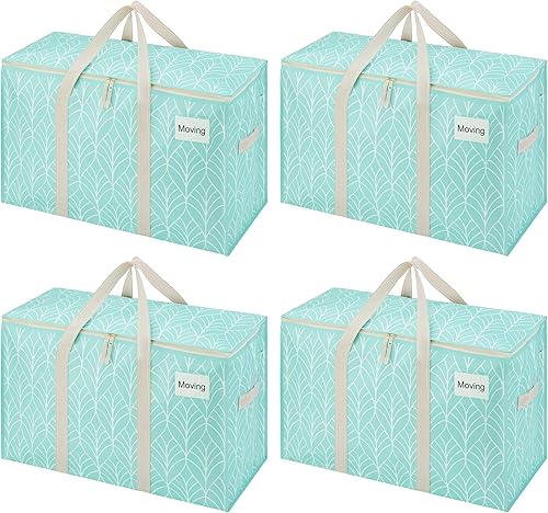 Miniatura 17 de VENO - Paquete de mudanzas, cajas de almacenamiento para embalaje universitario con tapas alternativas, para dormitorio, extragrande, asas Verde