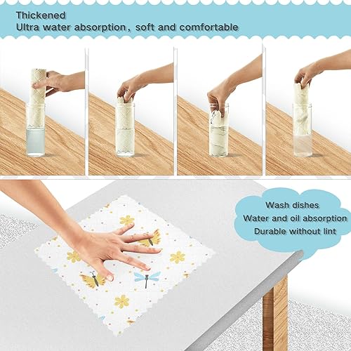 Miniatura 4 de Butterfly Dragonfly Flowers Cotton Decor Microfiber Dish Towel Quick Dry 6 Pack Microfiber Absorbant Towel for Restaurant Table