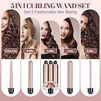 Vista 2 de Juego de rizador 5 en 1, varita rizadora con 3 barriles y 4 rizadores intercambiables, rizador de pelo de doble voltaje con control de temperatura