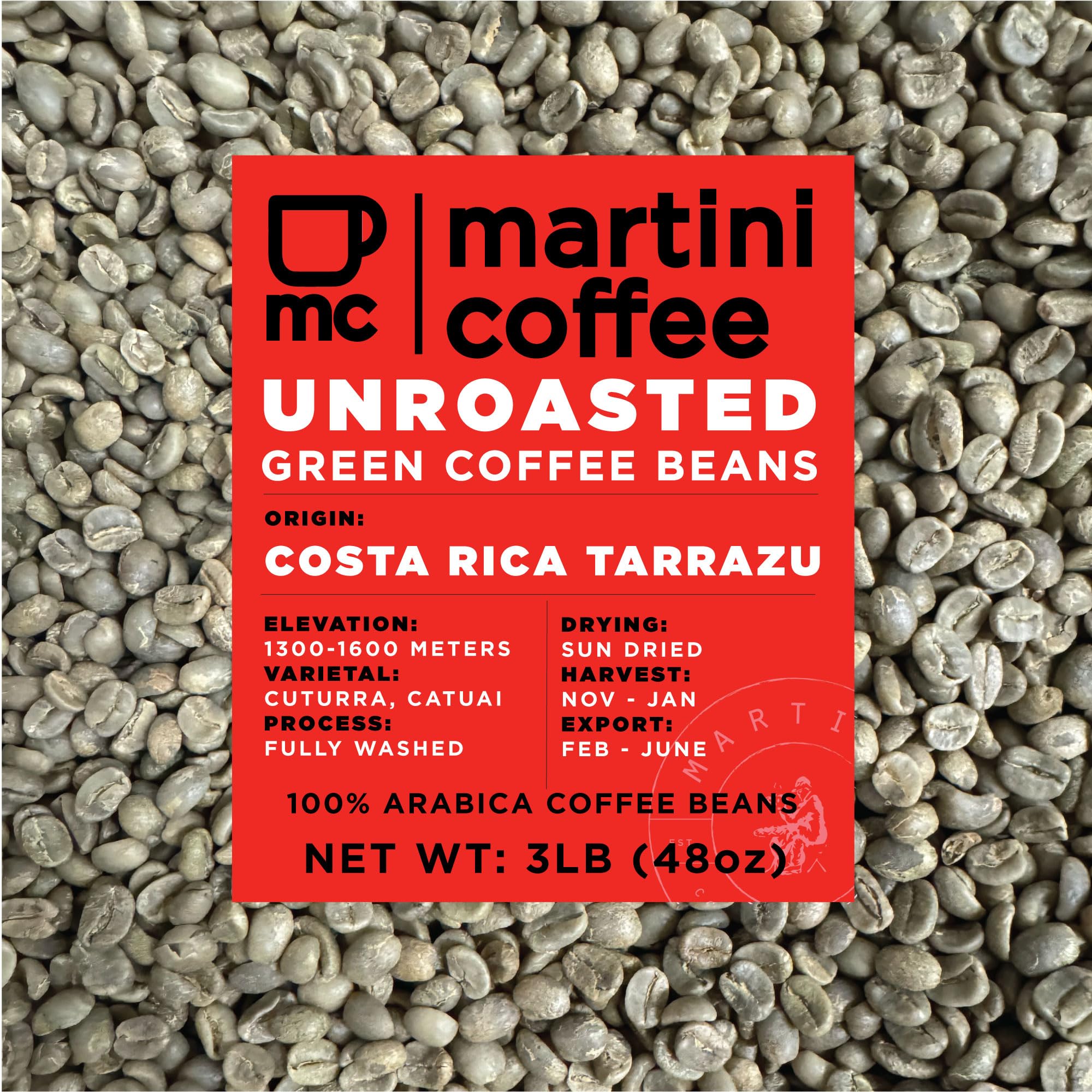 3lbs - Unroasted Green Coffee Beans -Costa Rica Tarrazu - Green Coffee Beans For Roasting - Martini Coffee Roasters