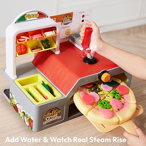 Miniatura 4 de Juguete de comida de cocina para jugar  Juguetes para niños pequeños  Horno de pizza de 78 piezas con humo de simulación, luz y sonido y coberturas