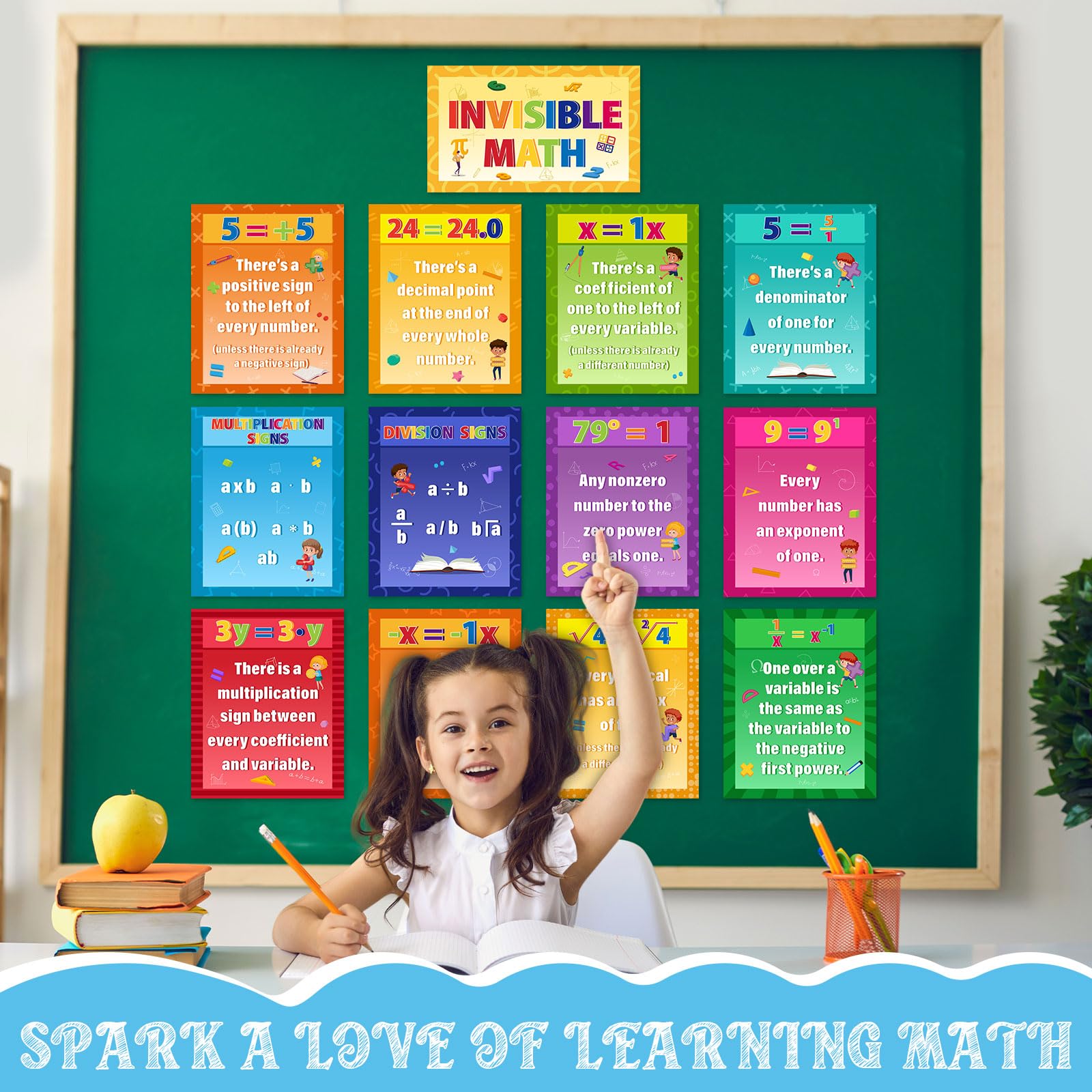 Treela 13 Pcs Educational Math Posters Math Bulletin Board Set Invisible Mathematics Concept Posters Math Symbol Classroom Decorations for Elementary Middle School Wall Teachers Supplies - Image 5