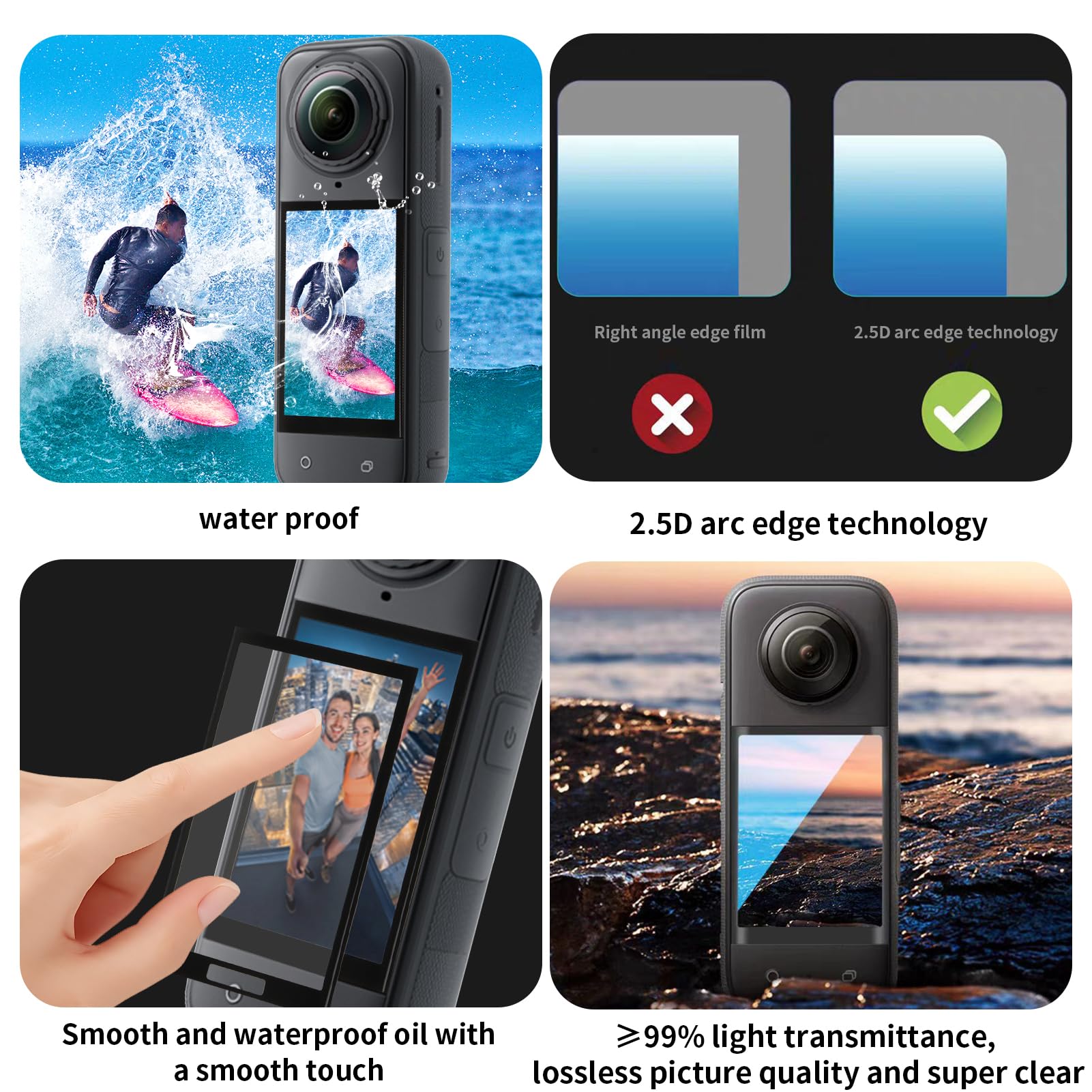 Protezione Lente in Vetro Temperato per Insta 360 X5, Pack 2 Pellicole 9H Anti-Graffio e Anti-Polvere, Protezione Obiettivo e Schermo, Facile Installazione, Visione Ultra Chiara, Accessori X5