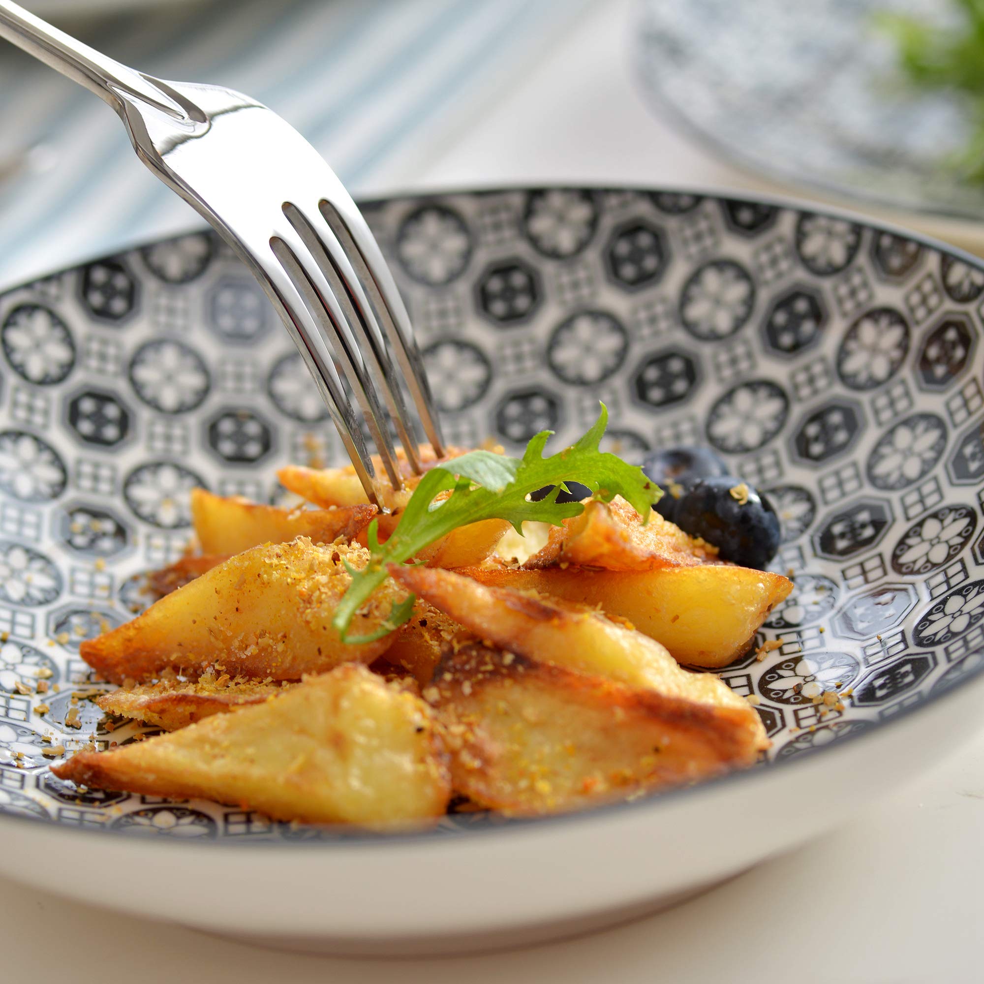 Vancasso Haruka Set 8 Pezzi Servizio da Tavola Porcellana, Set di Piatti Fondi Piatti Piatto, Piatti da Dessert Insalata Pasta Pizza Tondo Colore Verde Nera Bianca per 8 Persone