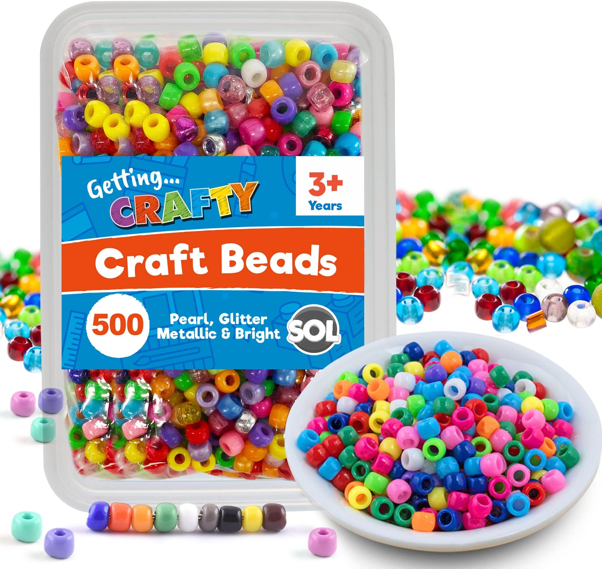SOL 500pcs Pony Beads for Jewellery Making and Hair Braids - Colourful Small Plastic Bead - Assorted Finishes, Durable, Fadeless, Easy to Match for Crafts, Bracelets, Necklaces, and DIY Projects