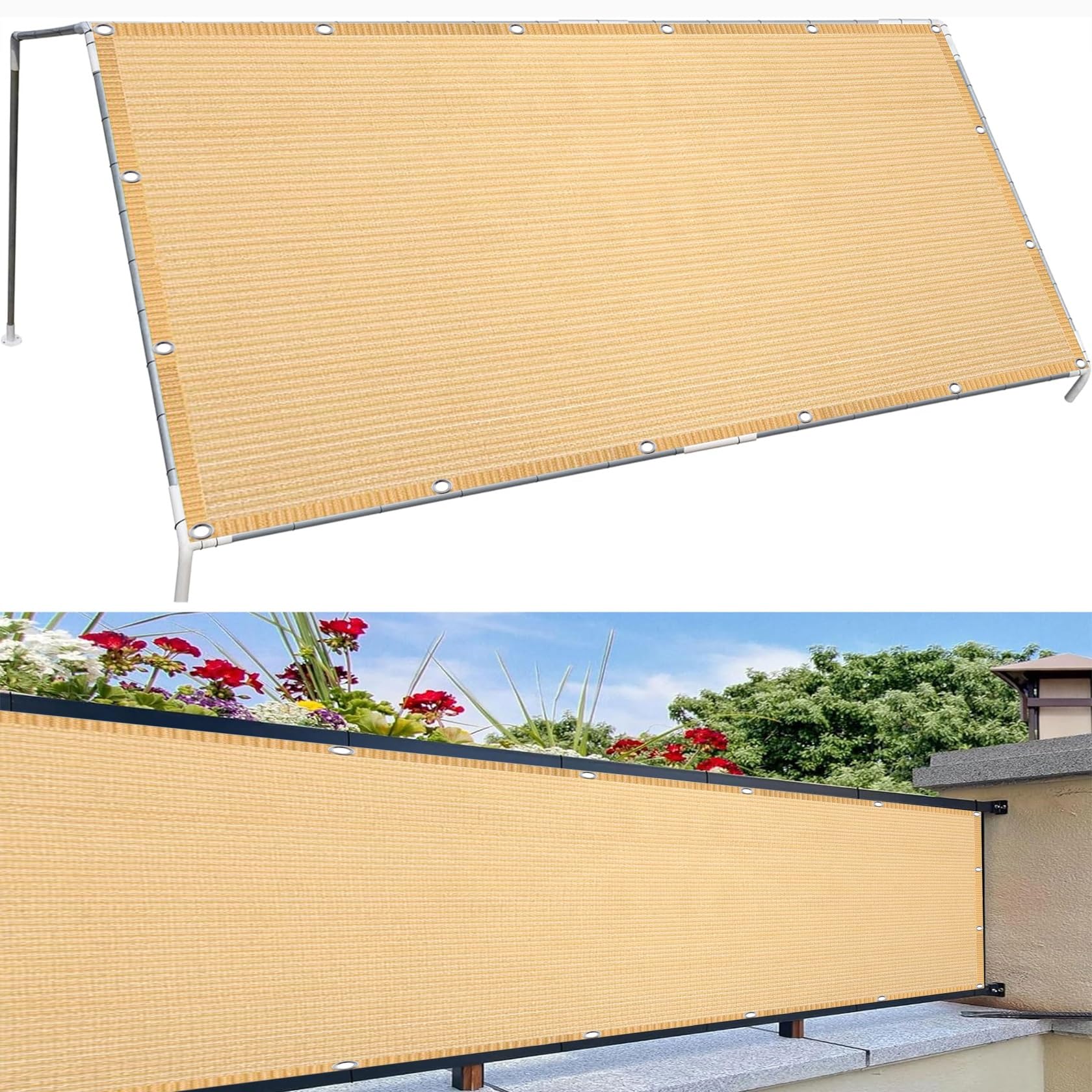 Voile d'ombrage rectangle crème idéal pour aménager un grand balcon