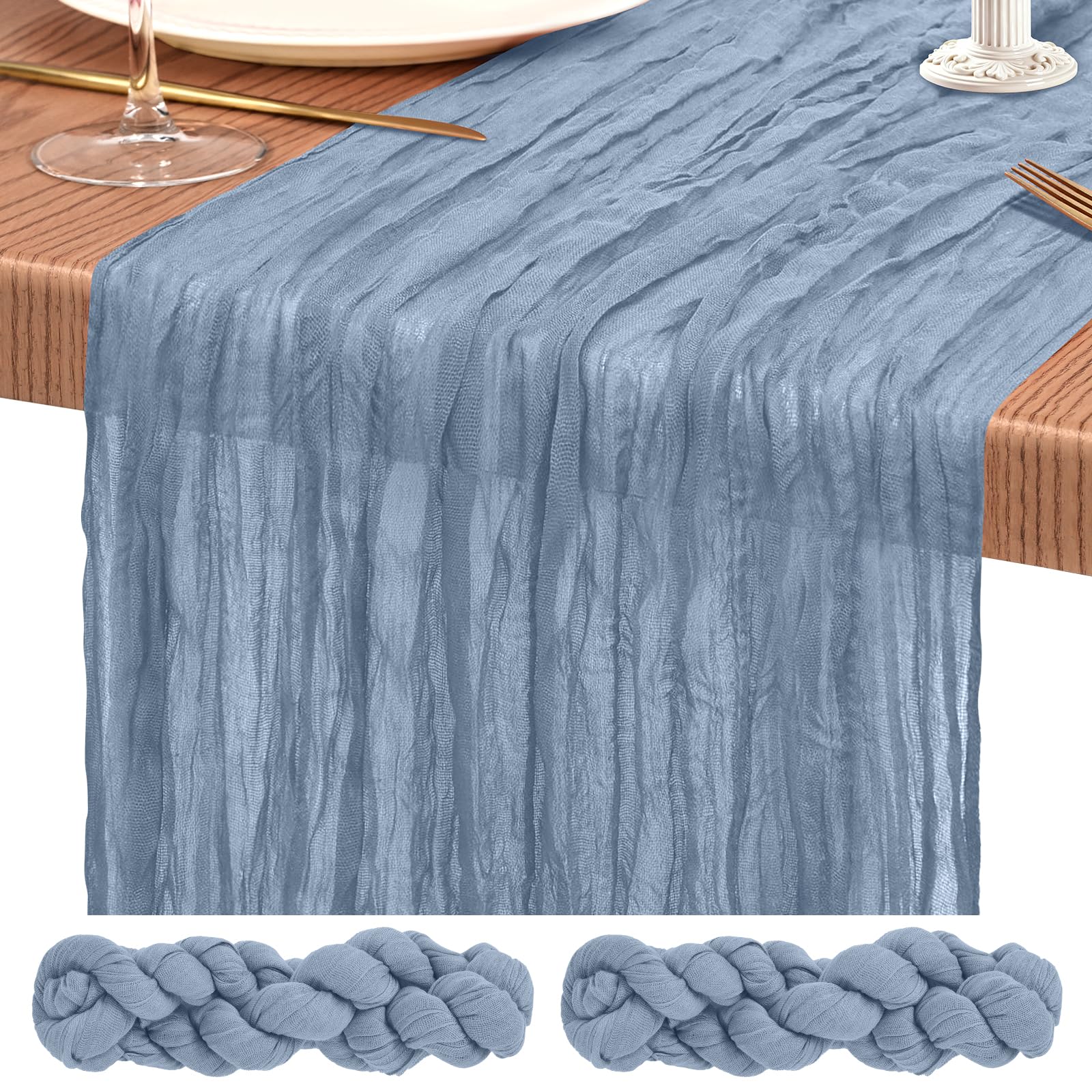 Photo 1 of 2 Pack Cheesecloth Table Runner 10FT Dusty Blue Table Runner Boho Gauze Cheese Cloth Table Runners Long Rustic Sheer Table Decorations for Wedding Party Baby Bridal Shower Birthday Holiday Home
