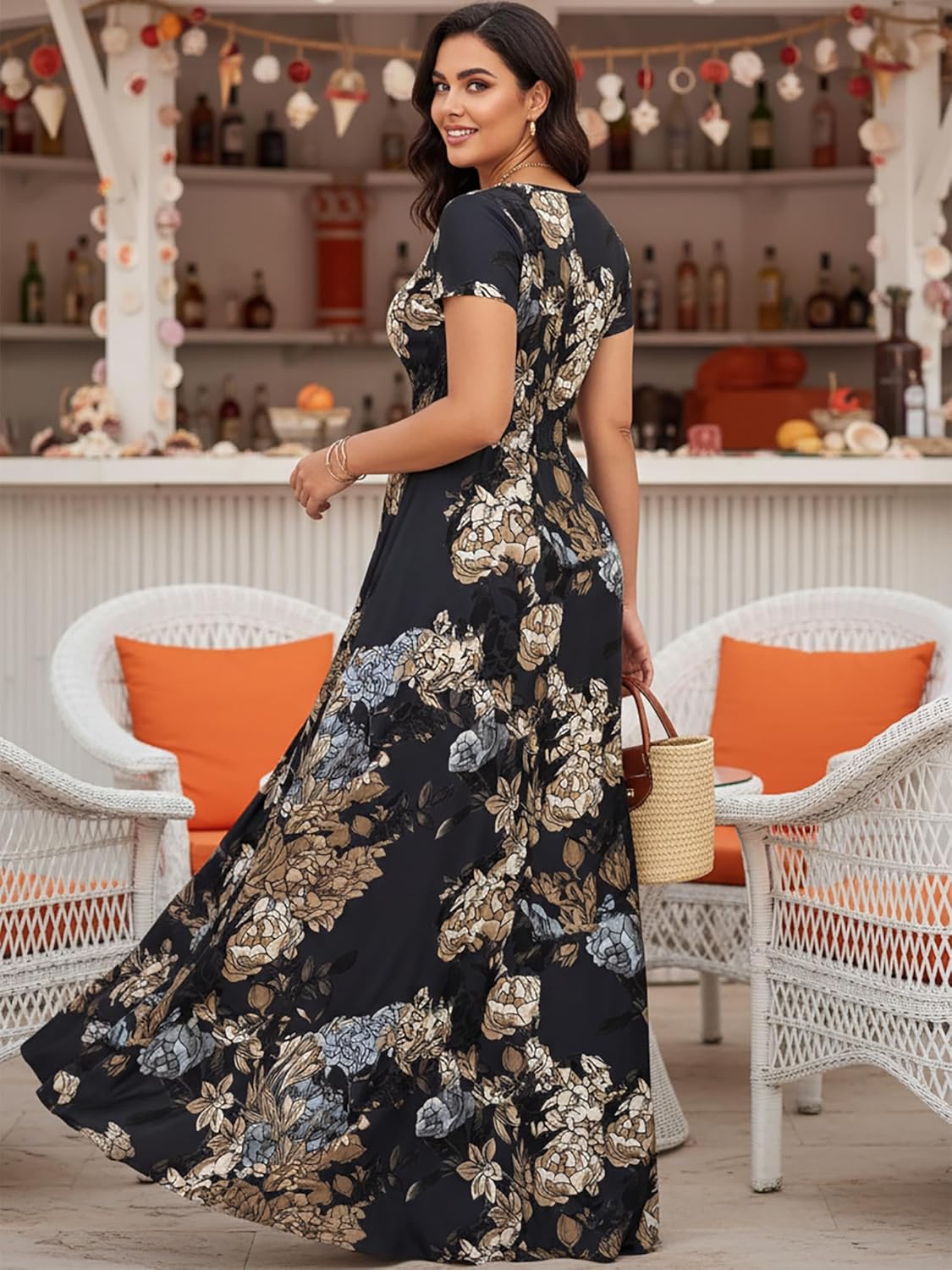 KOH KOH Womens Long Floral Print Cap Sleeve Modest Flowy Summer Maxi Dress Gown - Image 6