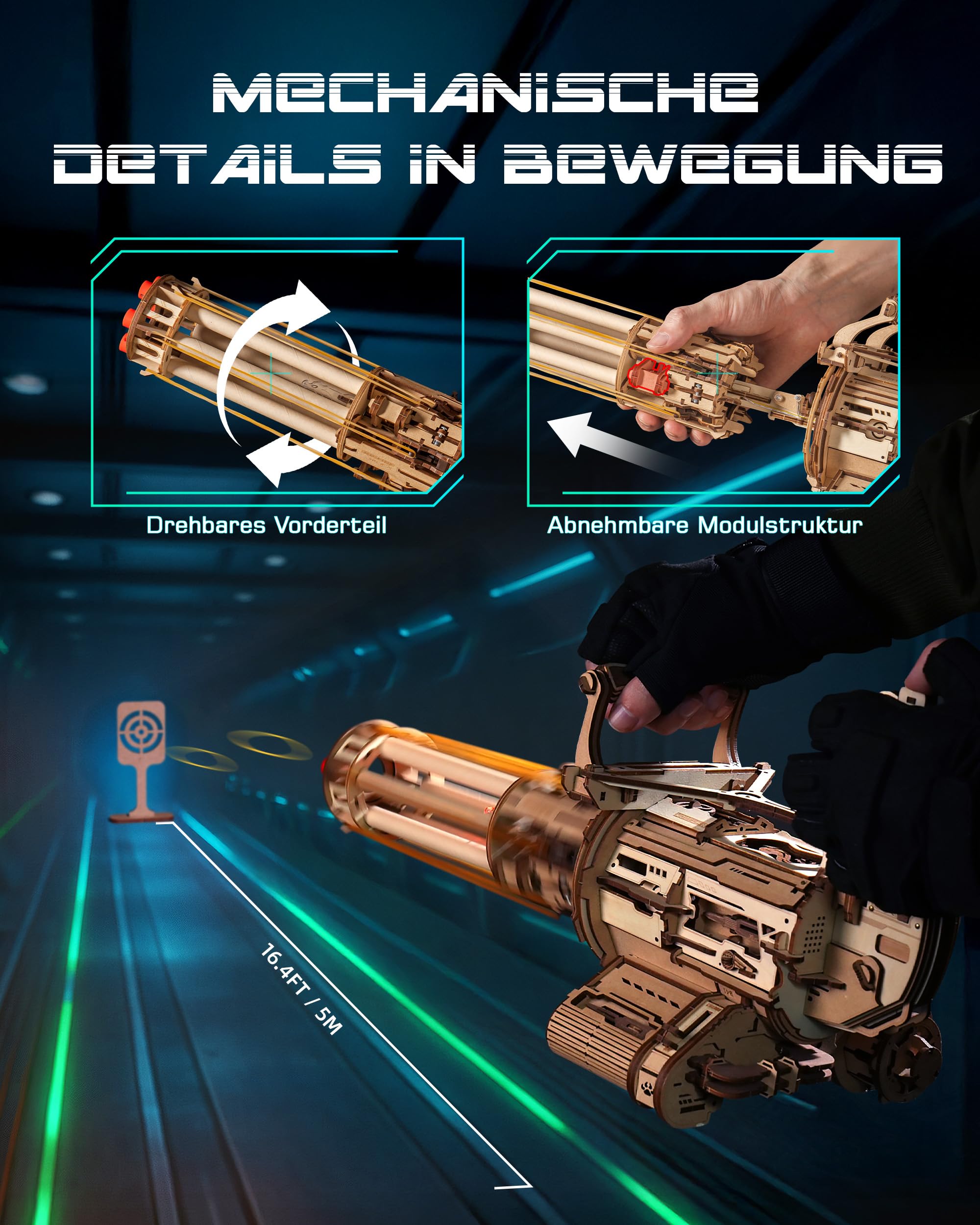 ROBOTIME 3D-Puzzle aus Holz für Erwachsene und Jugendliche, mechanisches Modell-Set zum Selbermachen, 412 Teile, Gummibandwerfer, kreatives Geschenk für Puzzle-Liebhaber und Sammler, LQA01