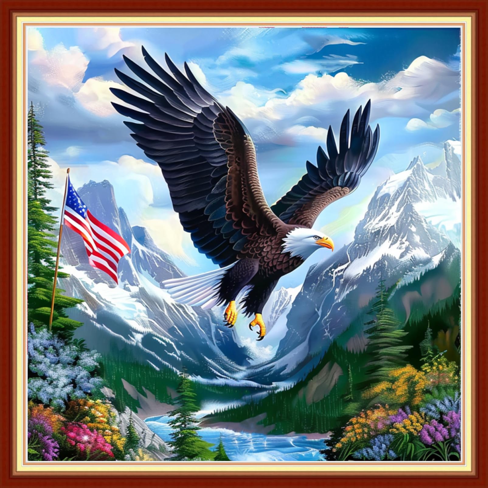 Joyhoor Stamped Cross Stitch Kits for Beginners, Needlepoint Kits for Adults, 11CT Counted Embroidery Kits-Eagle Flag 18x18 inchs