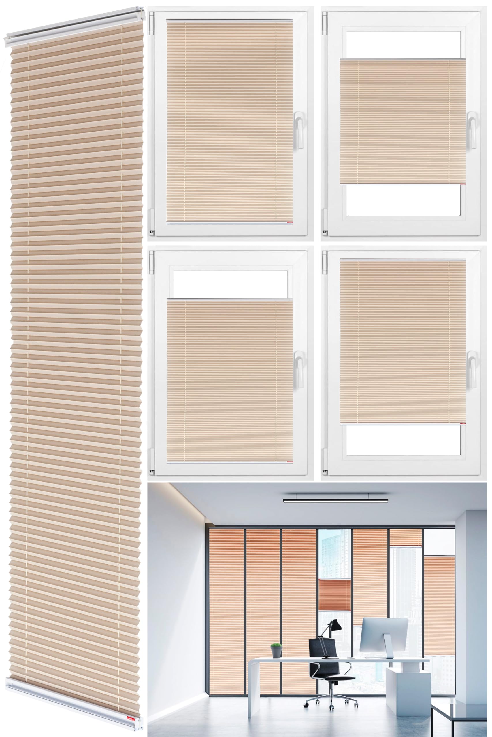 Brillant® Premium Plissee ohne Bohren zum Kleben, Plisseerollo mit Aluminium-Klebeleiste | Sonnenschutz & Sichtschutz für Fenster & Balkontür | Beige - Sand | 80x130 cm (BxH)