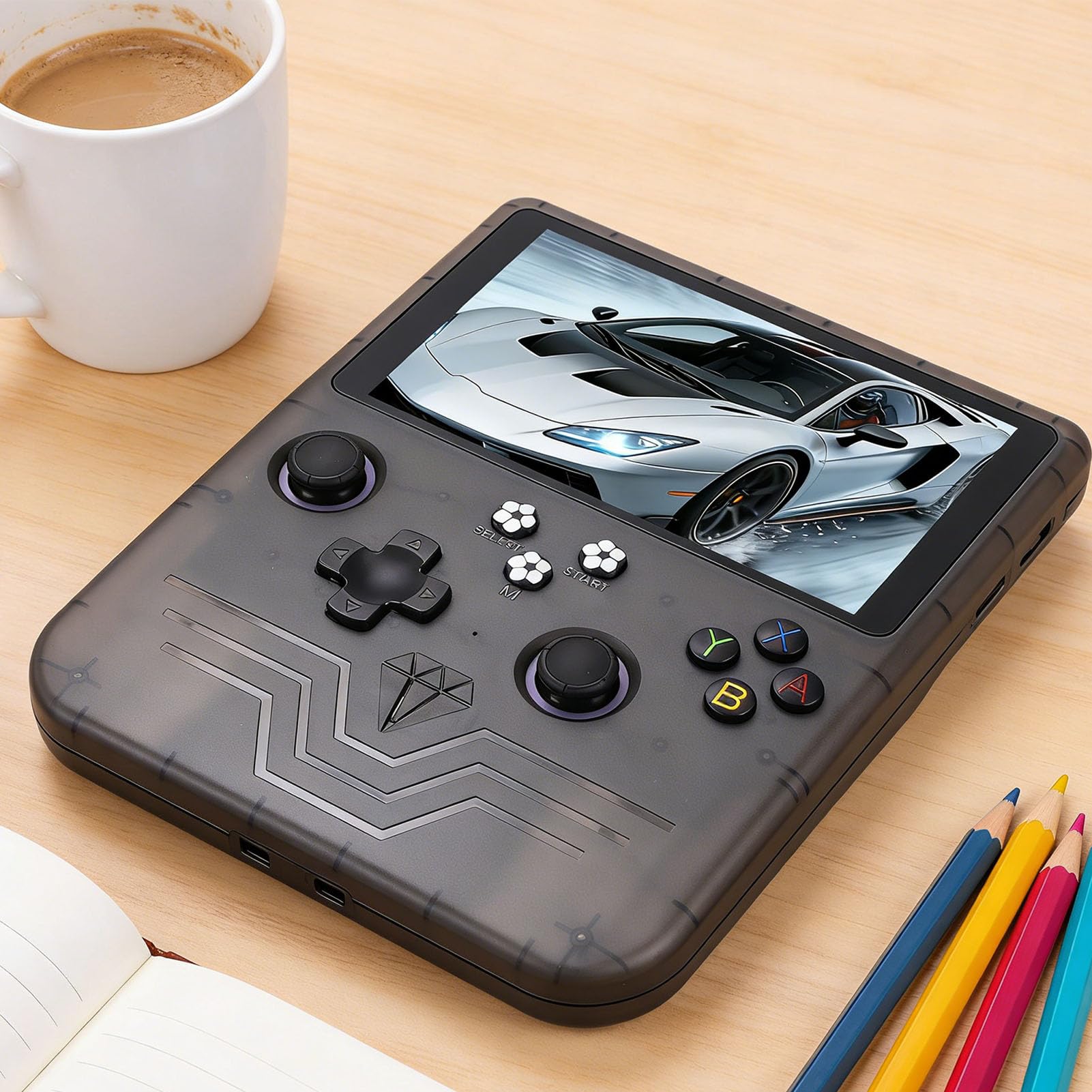 FAUOSWUK Console di Gioco Portatile con Schermo HD da 6 Pollici, Batteria da 6000 MAh, Doppi Joystick RGB, Giochi retrò Portatili da Viaggio (Grigio traslucido)