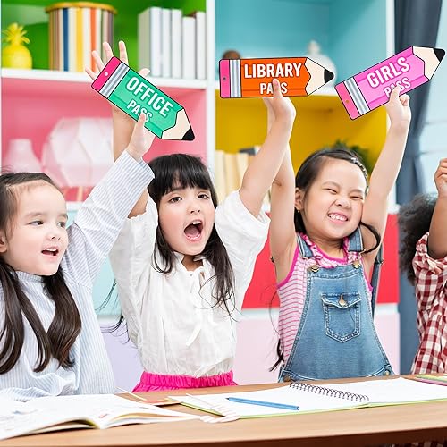 Miniatura 5 de BeYumi 8 unidades de pasillos magnéticos de acuarela arcoíris para estudiantes, reutilizables, impermeables, juego de tarjetas de pases de aula,