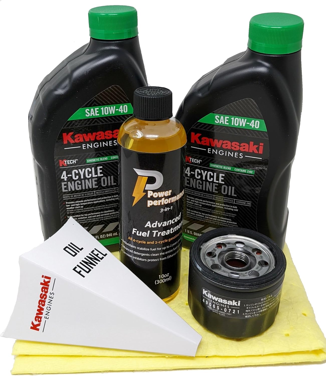 Kawasaki Genuine 49065-0721 Oil Change Kit w/Yellow Oil pad Funnel 10W-40 Oil and Fuel Treatment