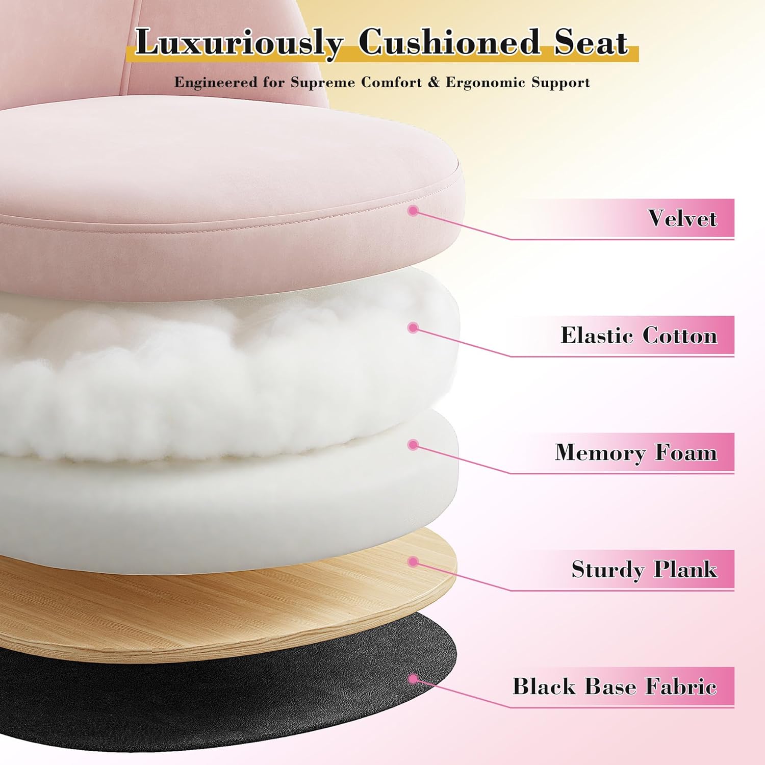 EnHomee Vanity Chair with Wheels, Pink Desk Chair with Back, Small Office Chair Armless for Makeup Room, Bedroom, Home Office