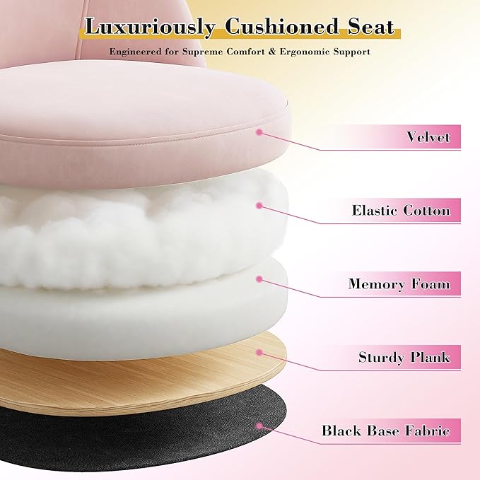 Silla De Oficina Sin Apoyabrazos Giratoria Ajustable Rosa miniatura 4