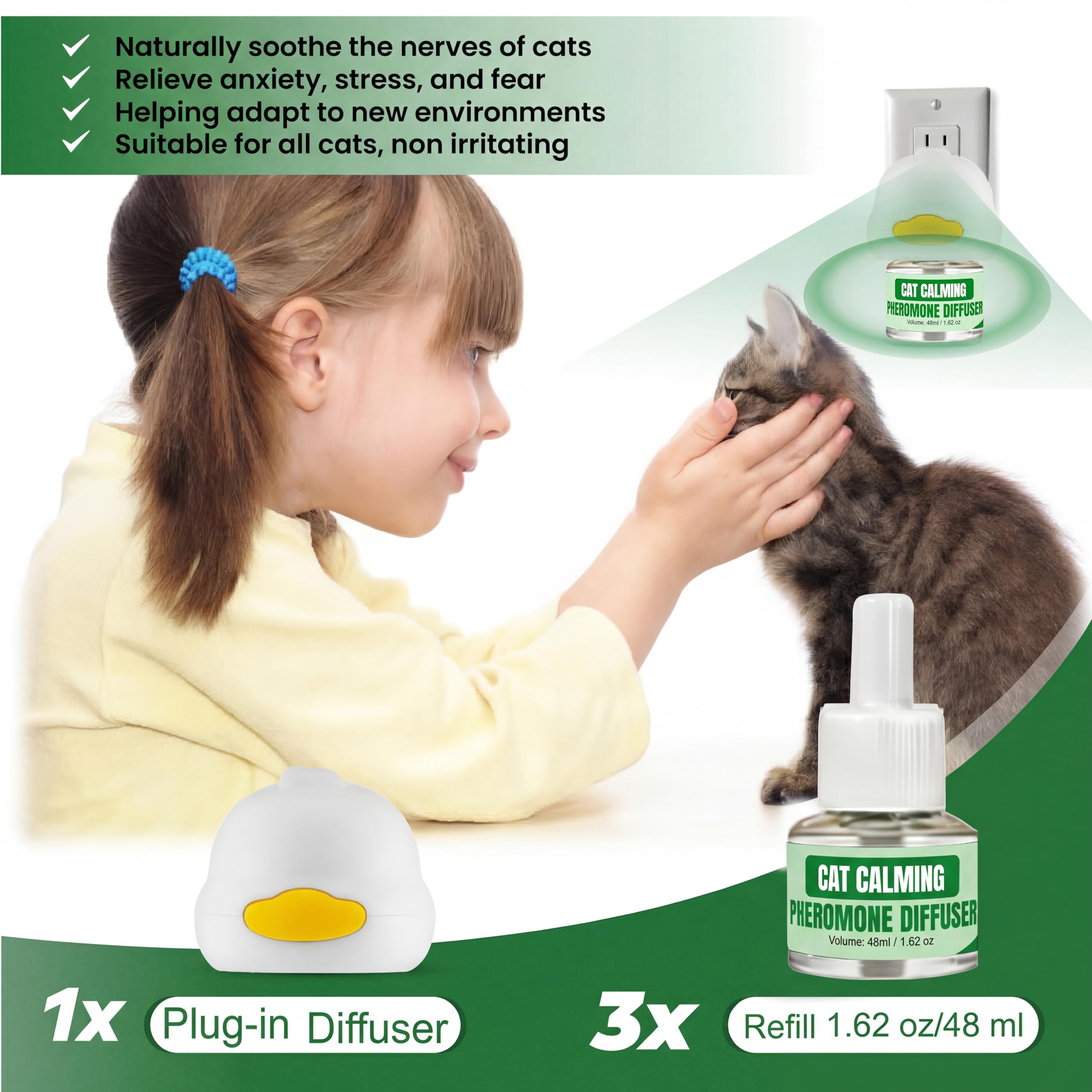 Cat Calming Diffuser 48ml Cat Calming Refill for Pheromone Diffuser Vet-Recommended Diffuser Refill for Cat to Reduce Anxiety, Fighting, Aggression, Scratching Cat Pheromone Diffuser (3 Pack) - image 6