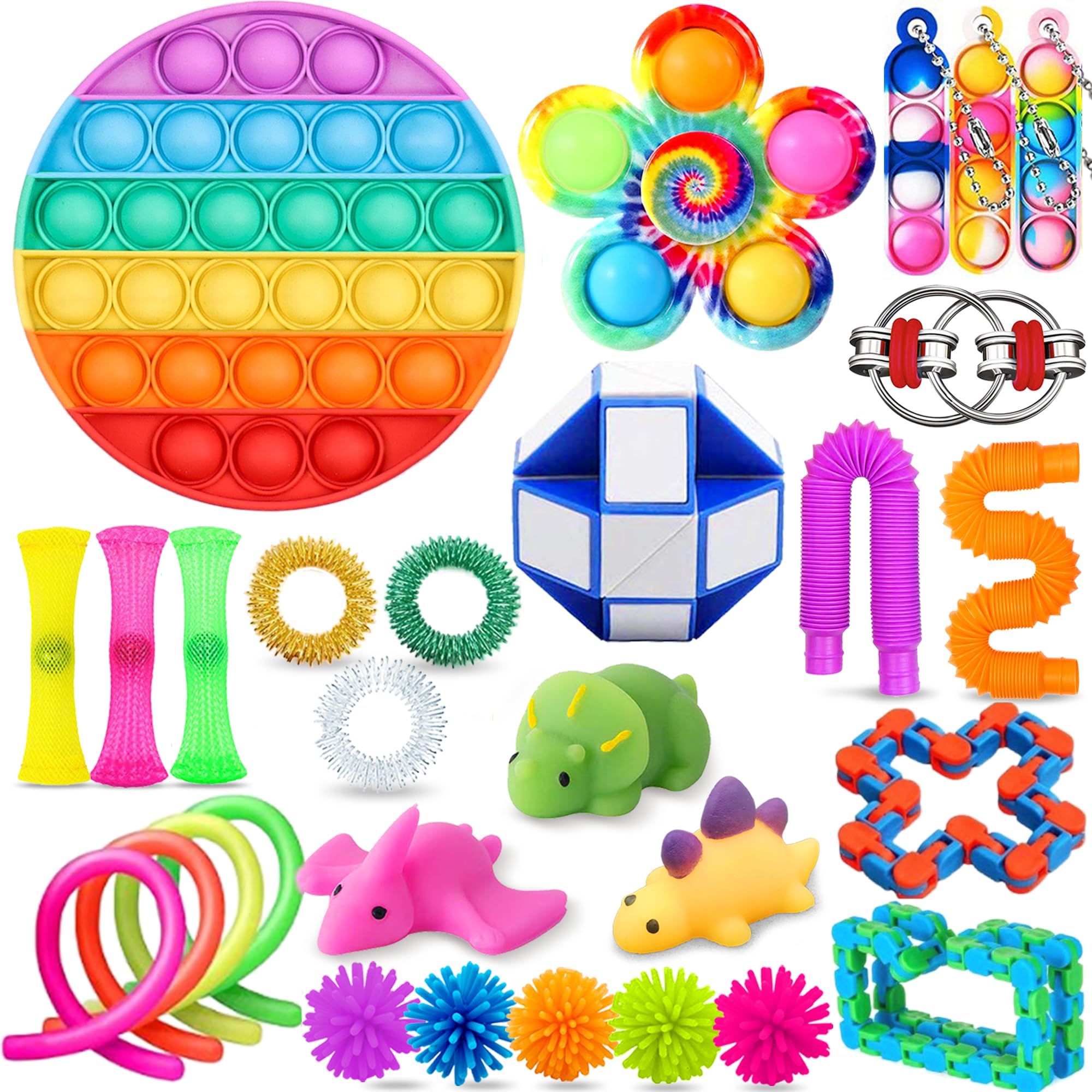 30PCS Fidget Toy Set, Fidget Pack For Anxiety Relief, Stress Sensory Toys for Autism, Sensory Fidget Toys with Pop Fidget, Infinite Cube for Party Favors, Prizes, Reward for Kids Adults