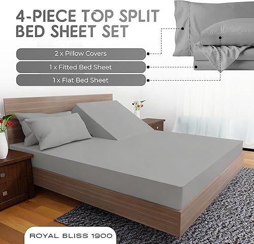 Miniatura 4 de Royal Bliss - Juego de sábanas de algodón egipcio 1900 y bambú de calidad con 1 sábana bajera, parte superior dividida de 36 pulgadas, 1 sábana