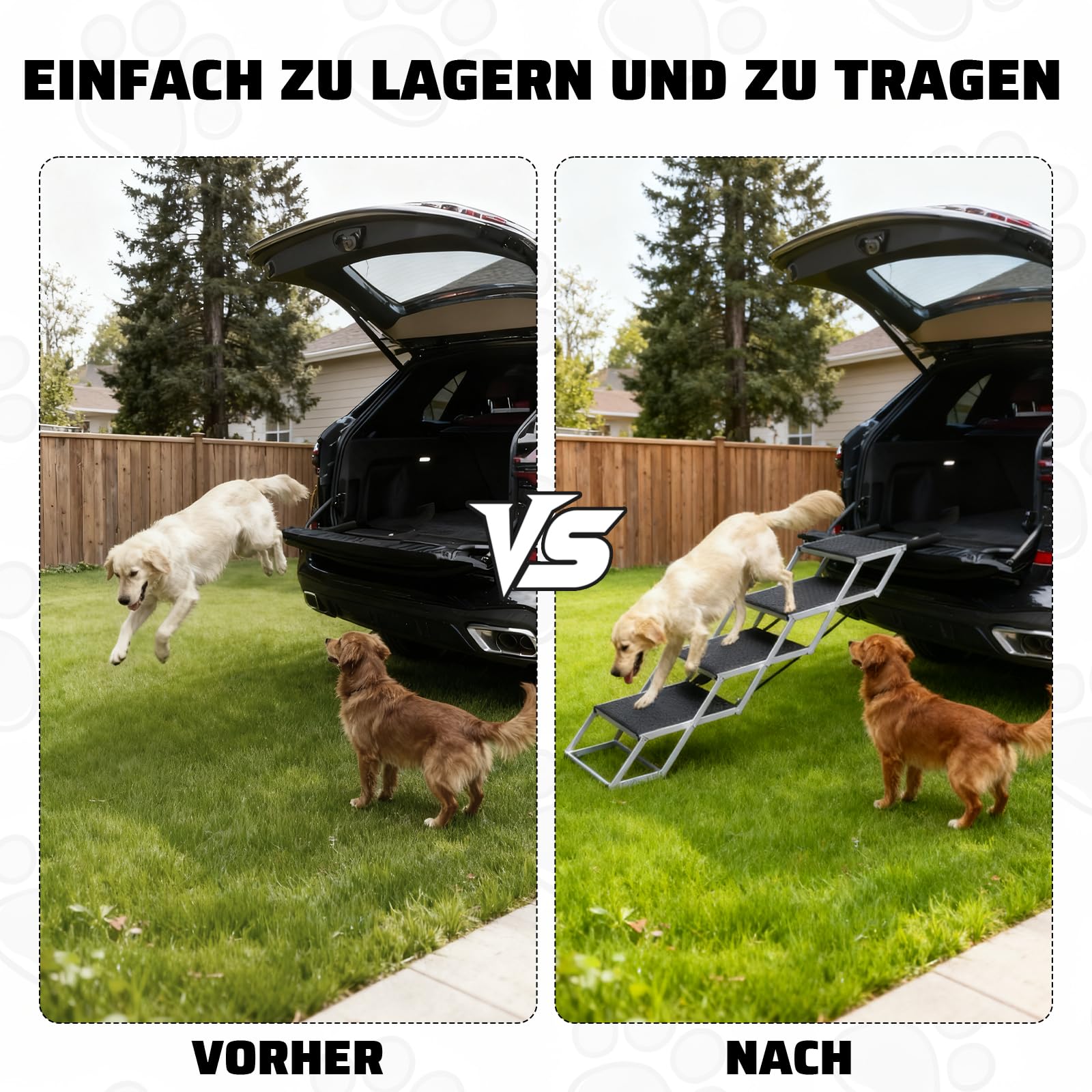 Storystore Hundetreppe Auto, 4 Stufen Hundetreppe Auto klappbar, Hunderampe Auto mit Rutschfester Oberfläche, Einstiegshilfe Hunde Auto für SUV, Auto, LKW Kofferraum, Hochbett, Belastbar bis 80 kg