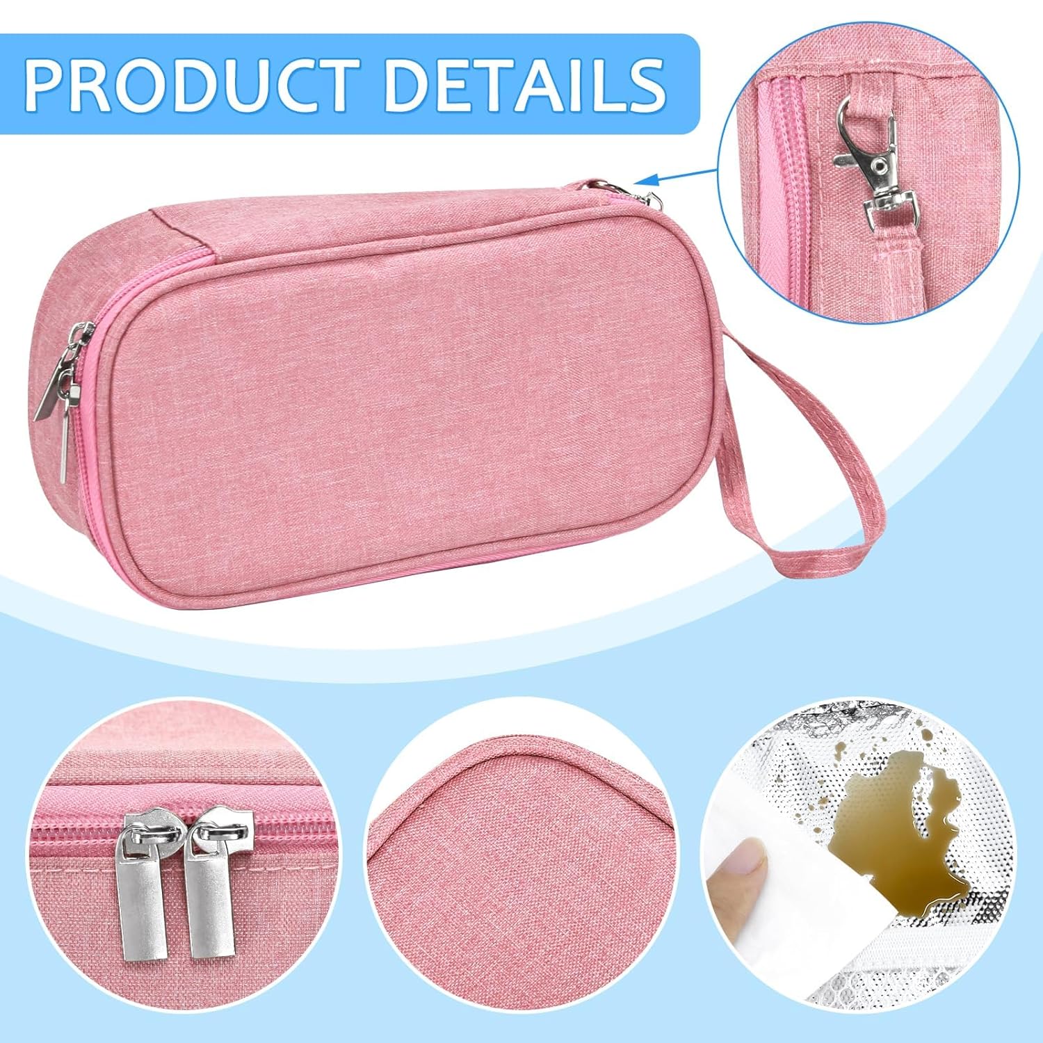 Breastmilk Cooler Bag with Ice Pack, Portable Insulated Breast Milk Storage Cooler Bag, Small Stylish Breastmilk Storage Bag Cooler with Wrist Strap (Pink) - Image 3