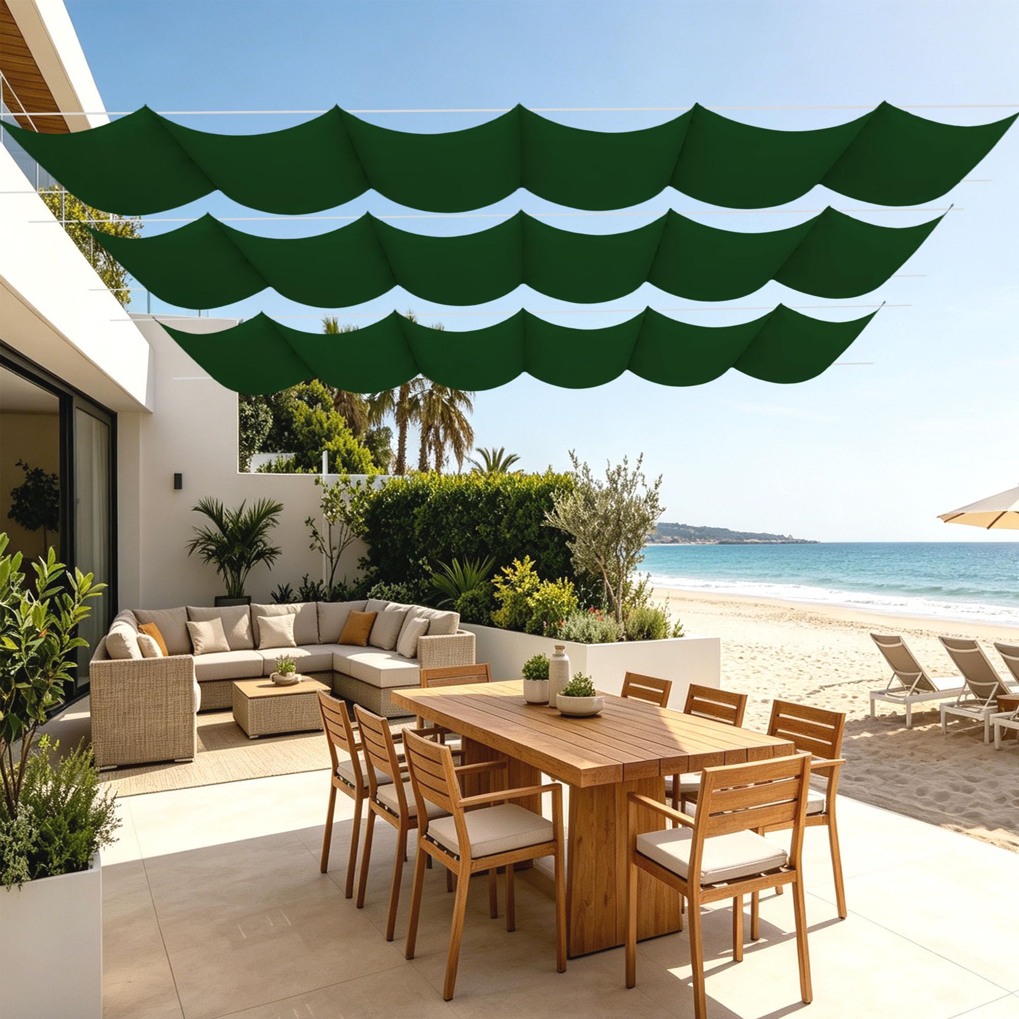Toile ombrage rétractable vague 2x3.4m vert foncé pour terrasse et jardin